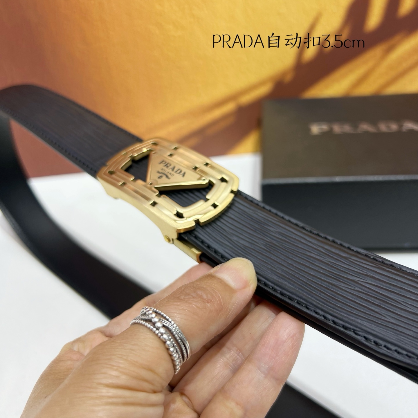 Prada Men’s Automatic Belt: Genuine Calf Skin, Steel Buckle, 3.5cm Width - 图片 6
