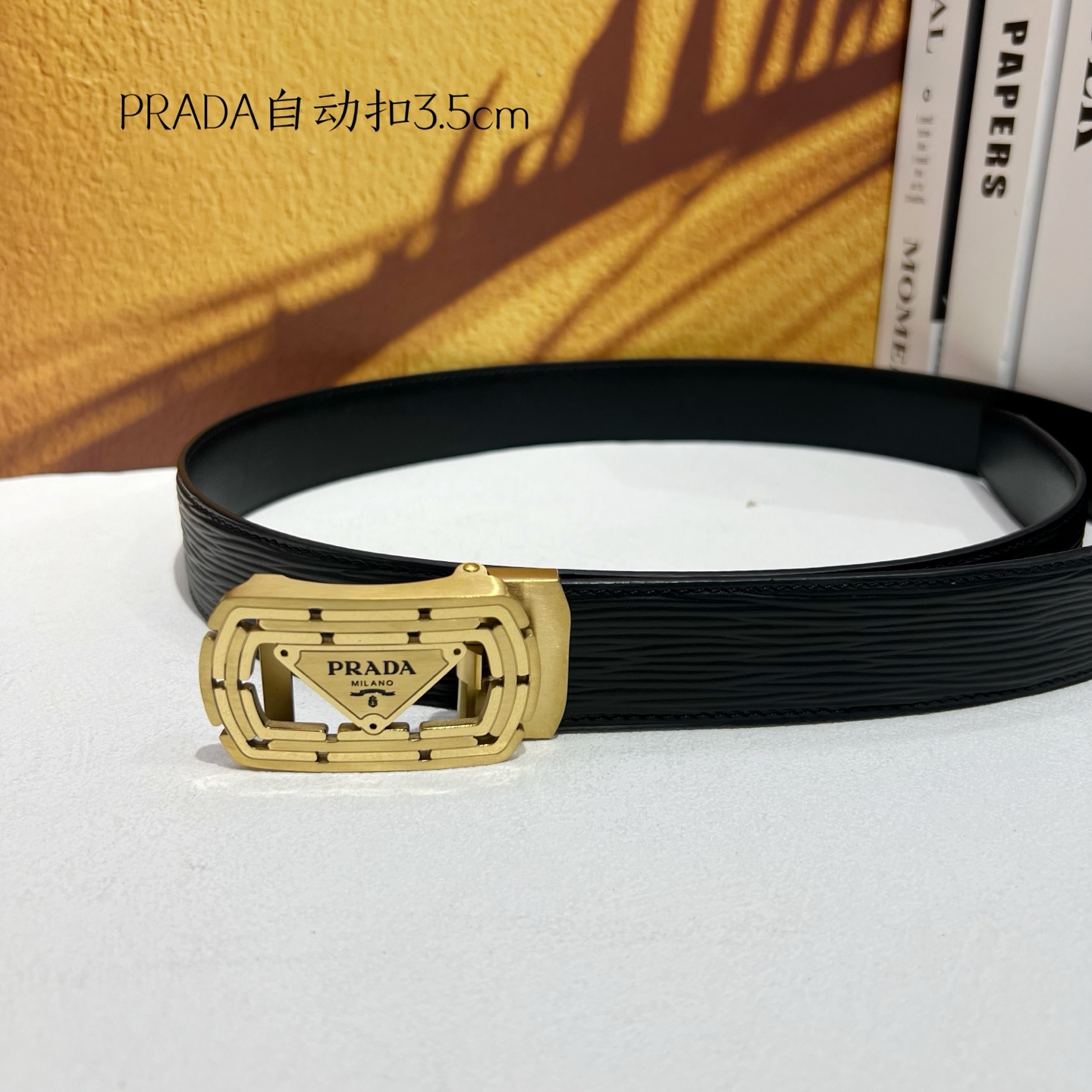 Prada Men’s Automatic Belt: Genuine Calf Skin, Steel Buckle, 3.5cm Width - 图片 7