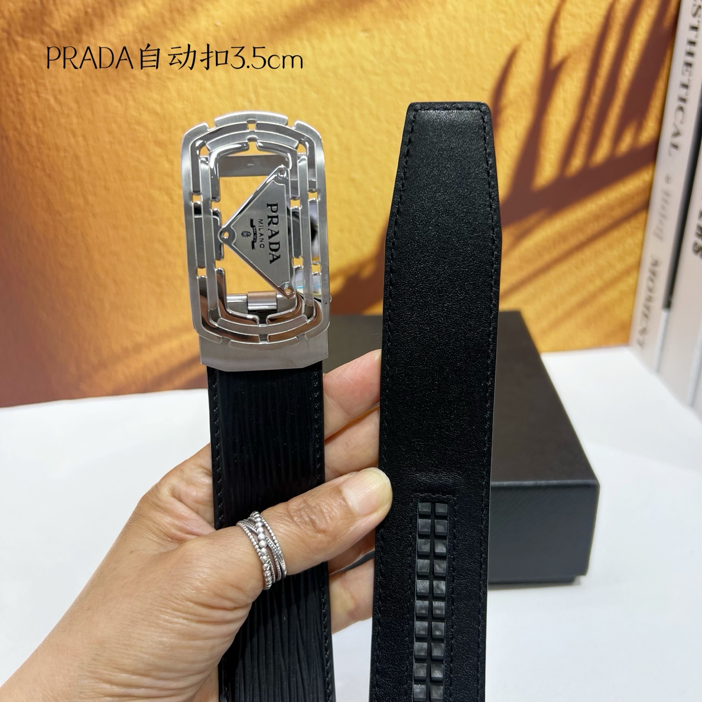 Prada Men’s Automatic Belt: Premium Calfskin and Steel Construction, 3.5 cm Width - 图片 4