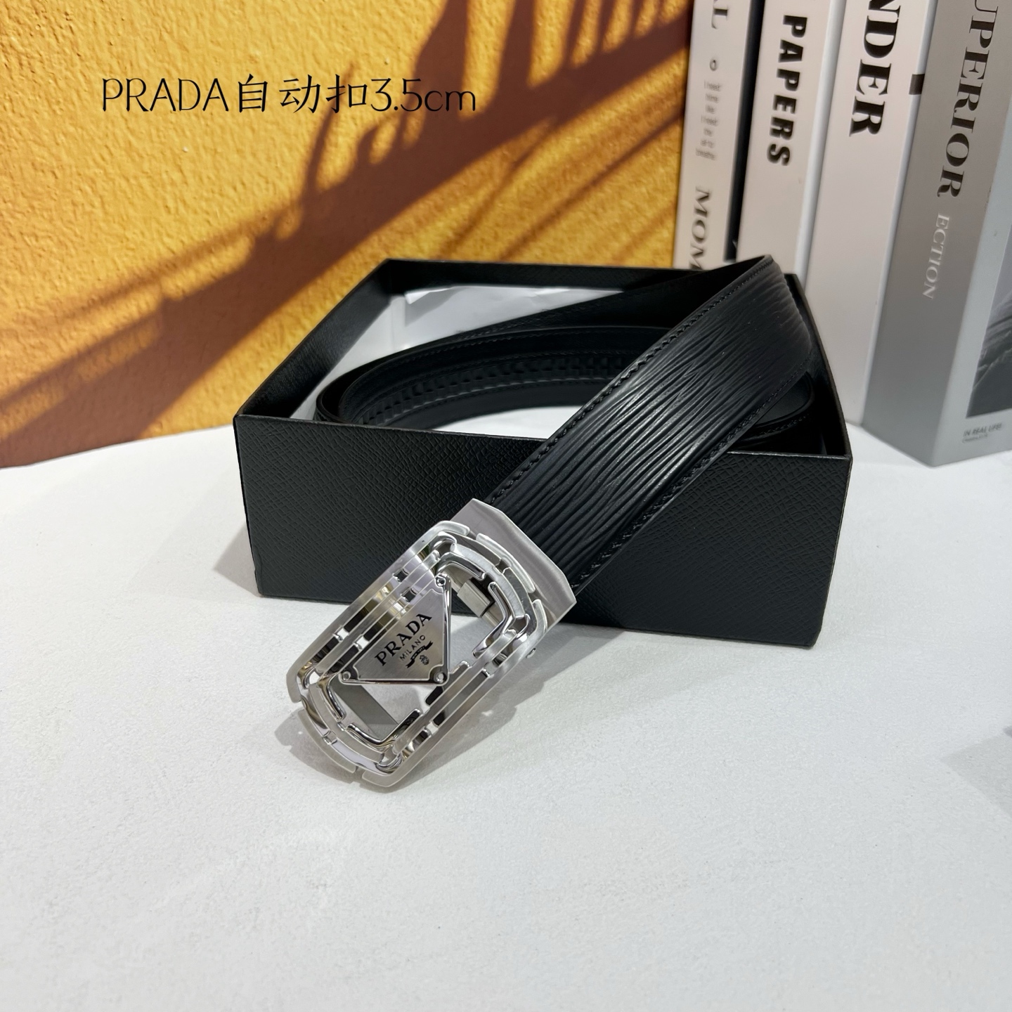 Prada Men’s Automatic Belt: Premium Calfskin and Steel Construction, 3.5 cm Width - 图片 7