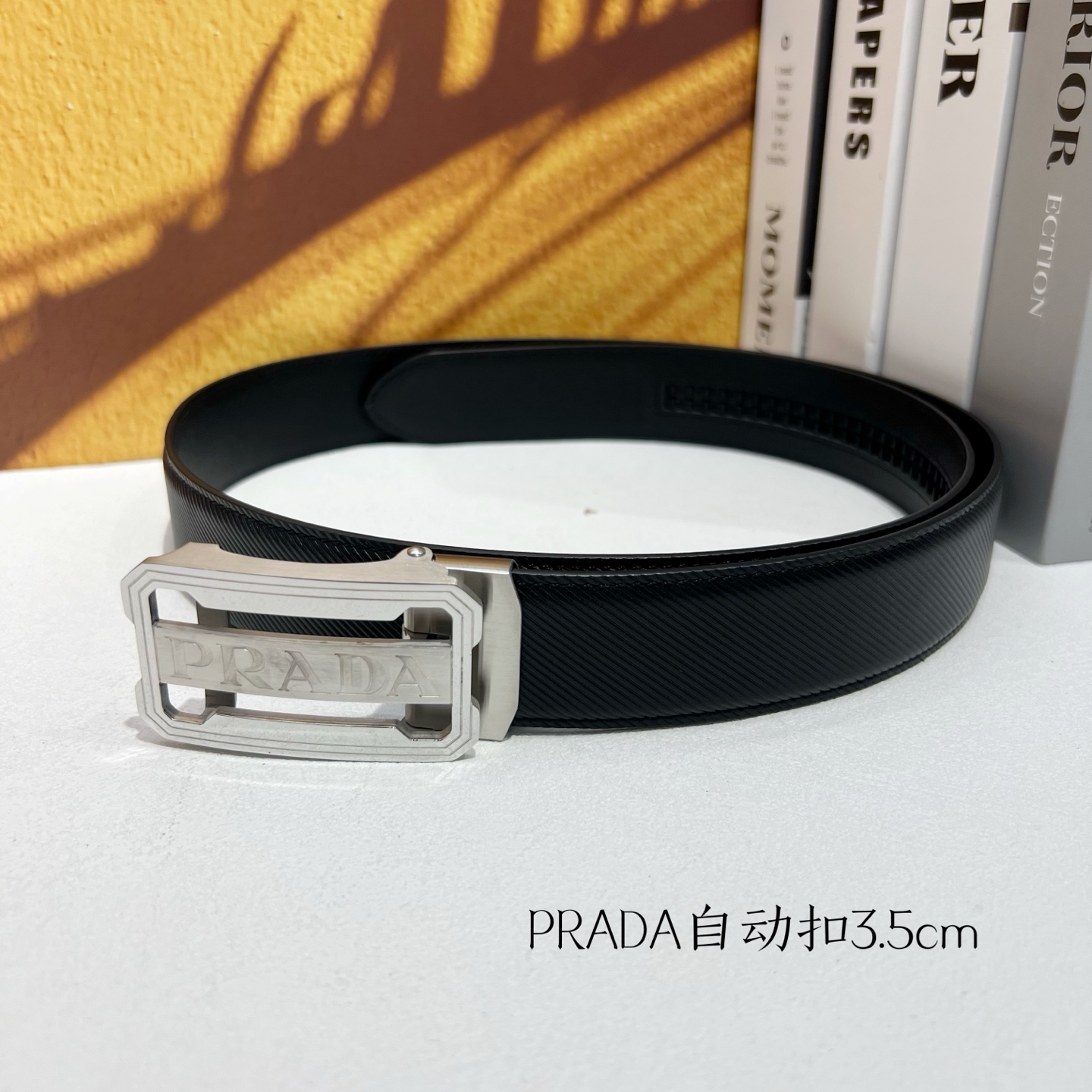 Prada Men’s Automatic Belt: High-quality Calfskin and Steel, 3.5 cm Width - 图片 6