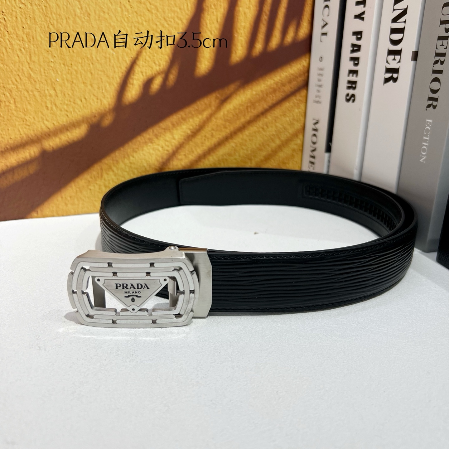 Prada Men’s Automatic Belt: Premium Calfskin and Steel Construction, 3.5 cm Width - 图片 6