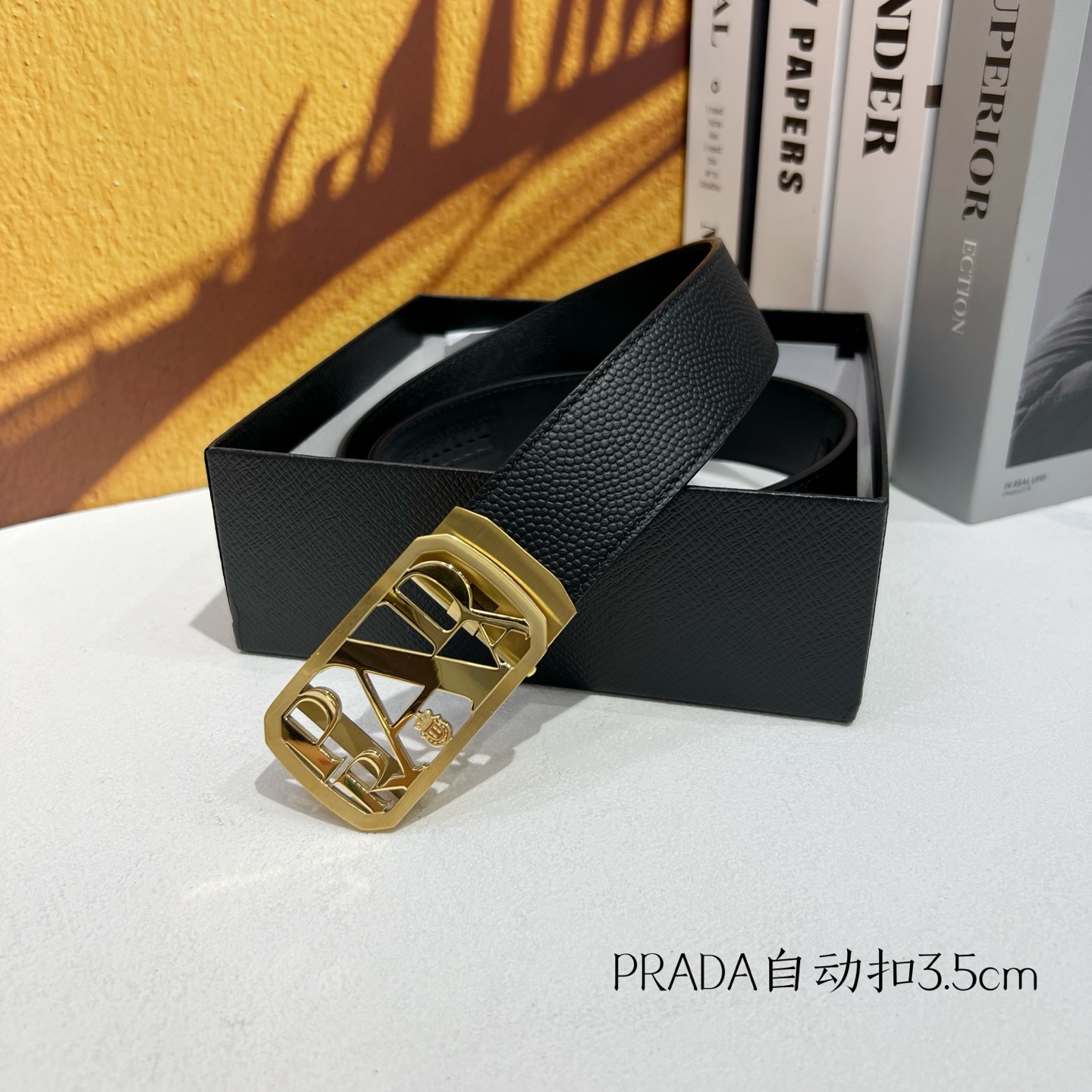 Prada Men’s Automatic Belt: Genuine Calfskin with Steel Buckle, 3.5cm Width - 图片 7