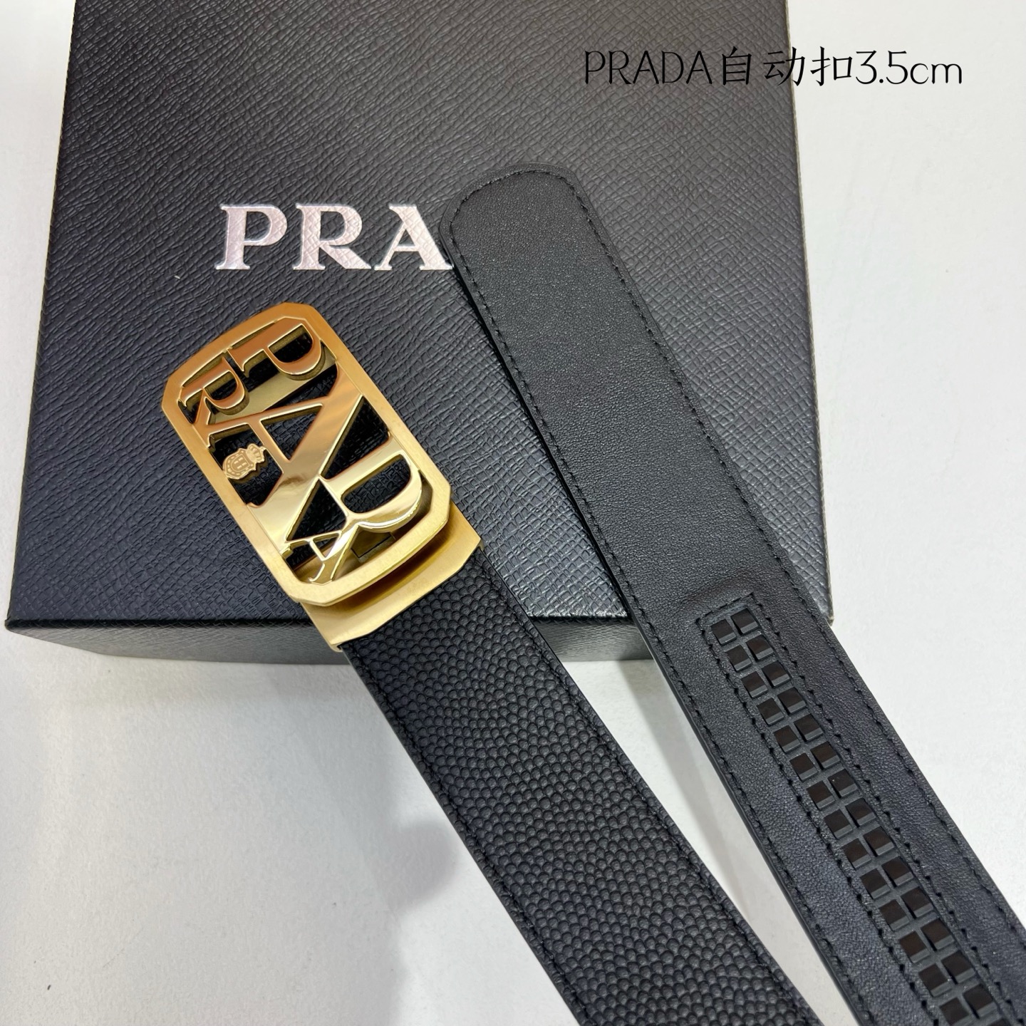 Prada Men’s Automatic Belt: Genuine Calfskin with Steel Buckle, 3.5cm Width - 图片 2