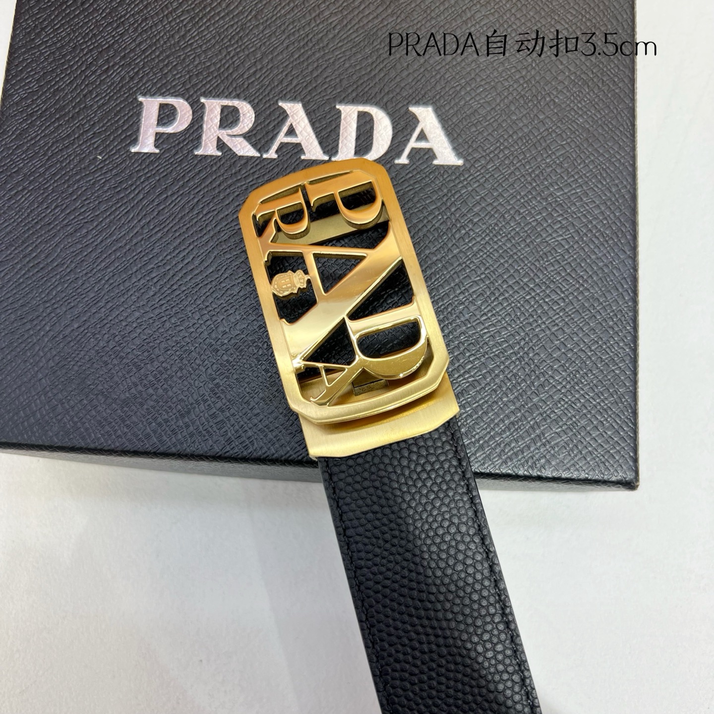 Prada Men’s Automatic Belt: Genuine Calfskin with Steel Buckle, 3.5cm Width - 图片 1