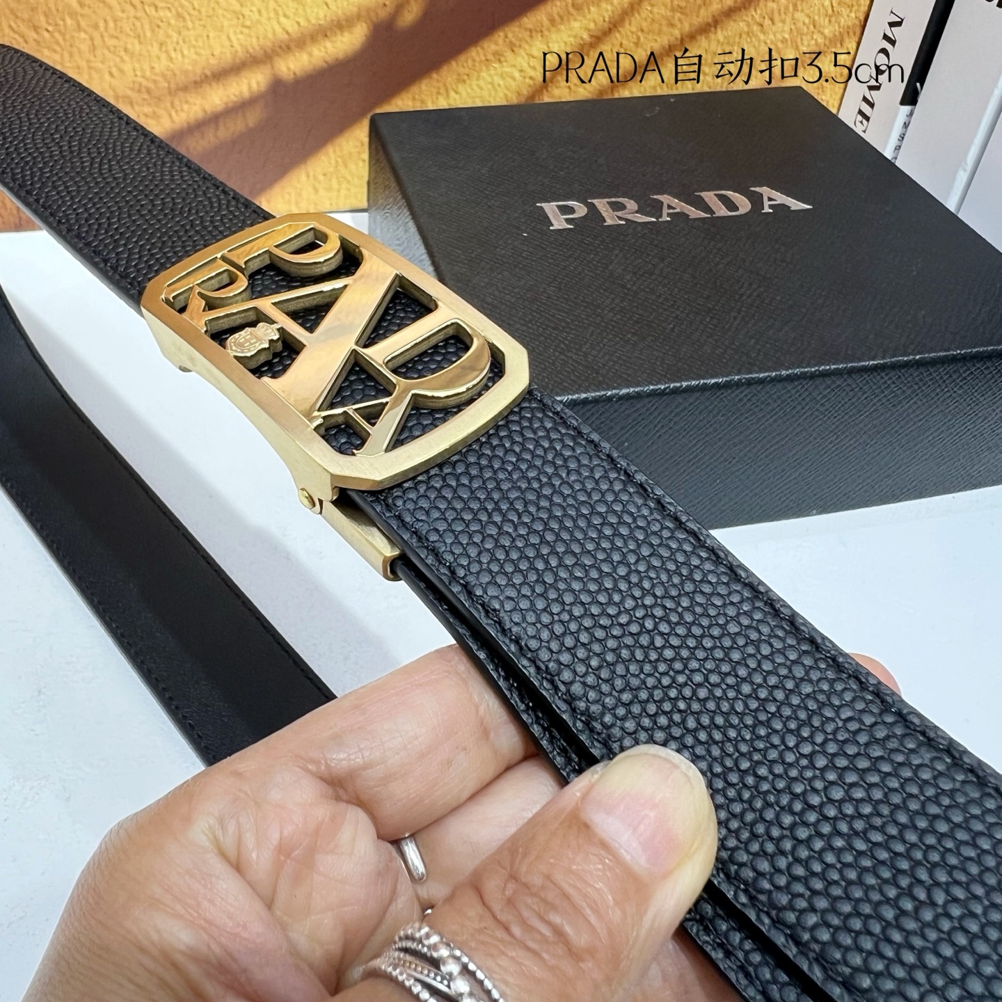 Prada Men’s Automatic Belt: Genuine Calfskin with Steel Buckle, 3.5cm Width - 图片 5