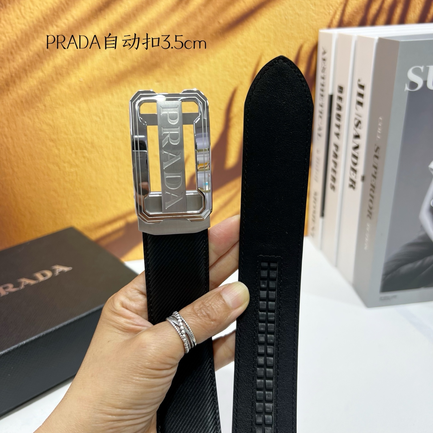 Prada Men’s Automatic Belt: High-quality Calfskin and Steel, 3.5 cm Width - 图片 5
