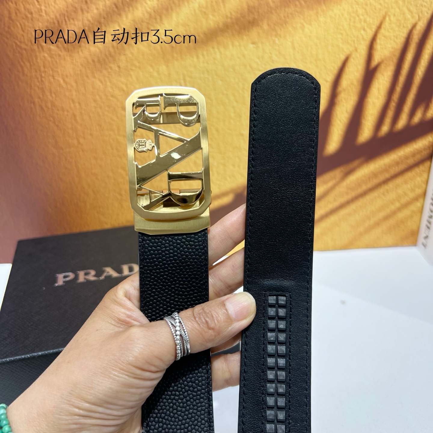 Prada Men’s Automatic Belt: Genuine Calfskin with Steel Buckle, 3.5cm Width - 图片 3