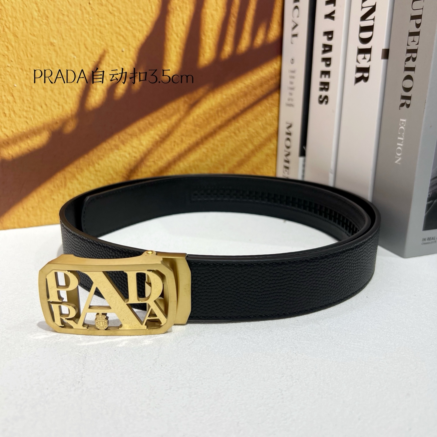 Prada Men’s Automatic Belt: Genuine Calfskin with Steel Buckle, 3.5cm Width - 图片 6