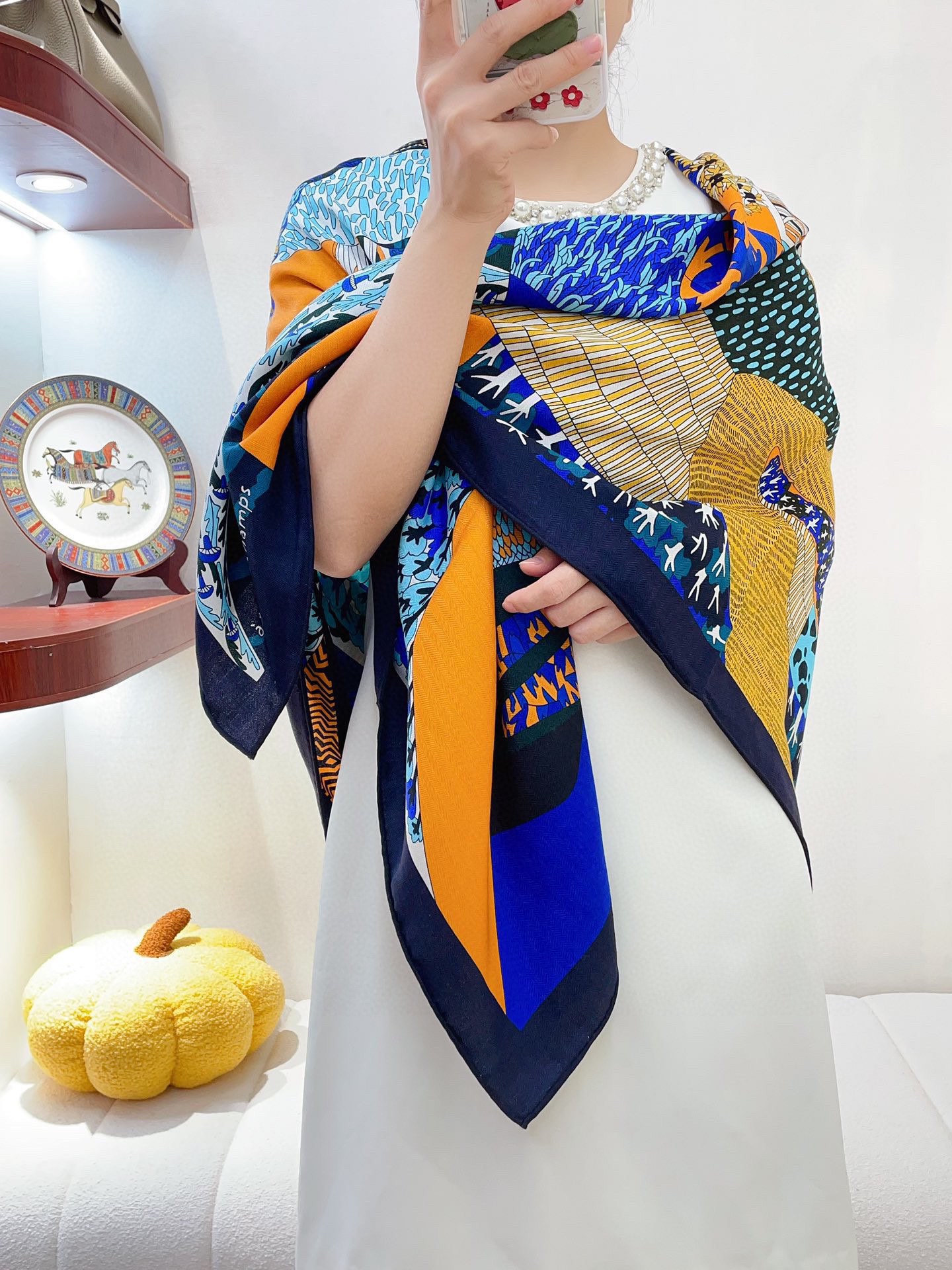 Hermes Scarf White Cashmere Silk