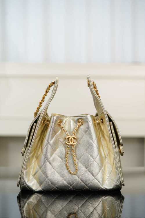 Chanel 25s Small Hobo Drawstring Bucket Bag, Champagne Gold Caviar Leather 1 Chanel 25s Small Hobo Drawstring Bucket Bag, Champagne Gold Caviar Leather