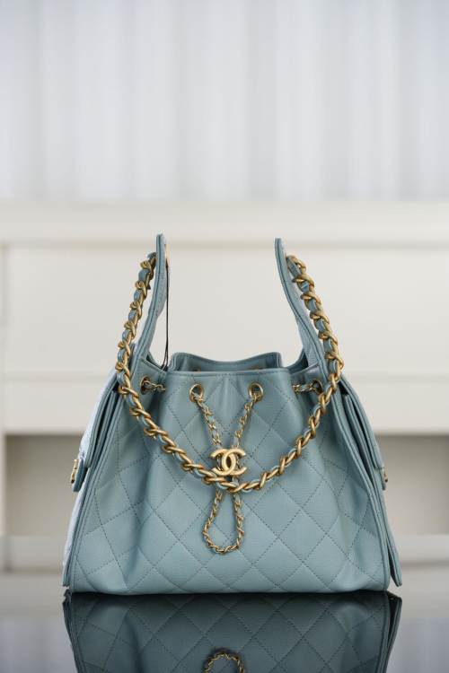Chanel 25a Small Hobo Bucket Bag, Caviar Leather, Haze Blue, Gold Hardware 1 Chanel 25a Small Hobo Bucket Bag, Caviar Leather, Haze Blue, Gold Hardware