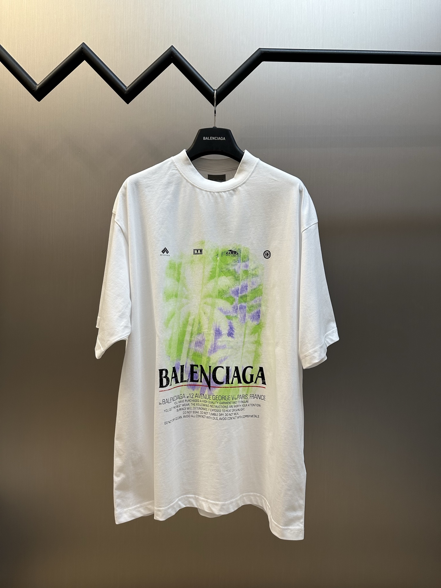 P120 París Camiseta de manga corta con cuello redondo de palmeras y jungla, tejido de punto de algodón peinado, 24 cabo…