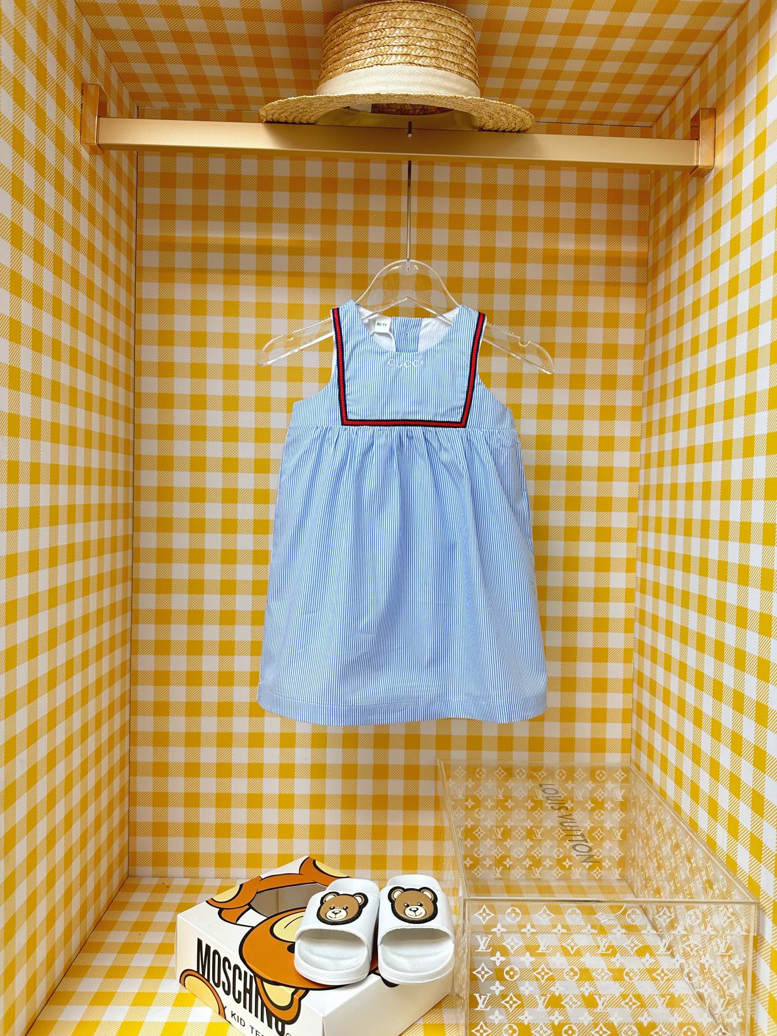 Gucci Kids Blue Striped Dress with Red Trim - Size 100-150 3 i1748741699 3182 0