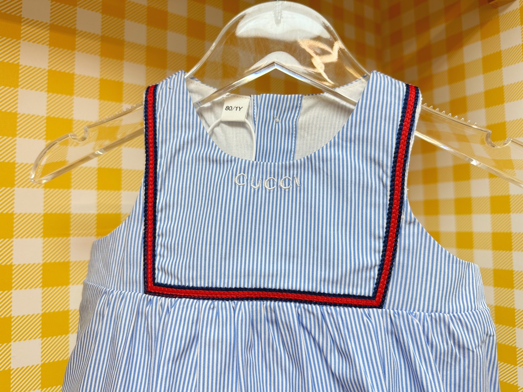 Gucci Kids Blue Striped Dress with Red Trim - Size 100-150 6 i1748741704 6371 0