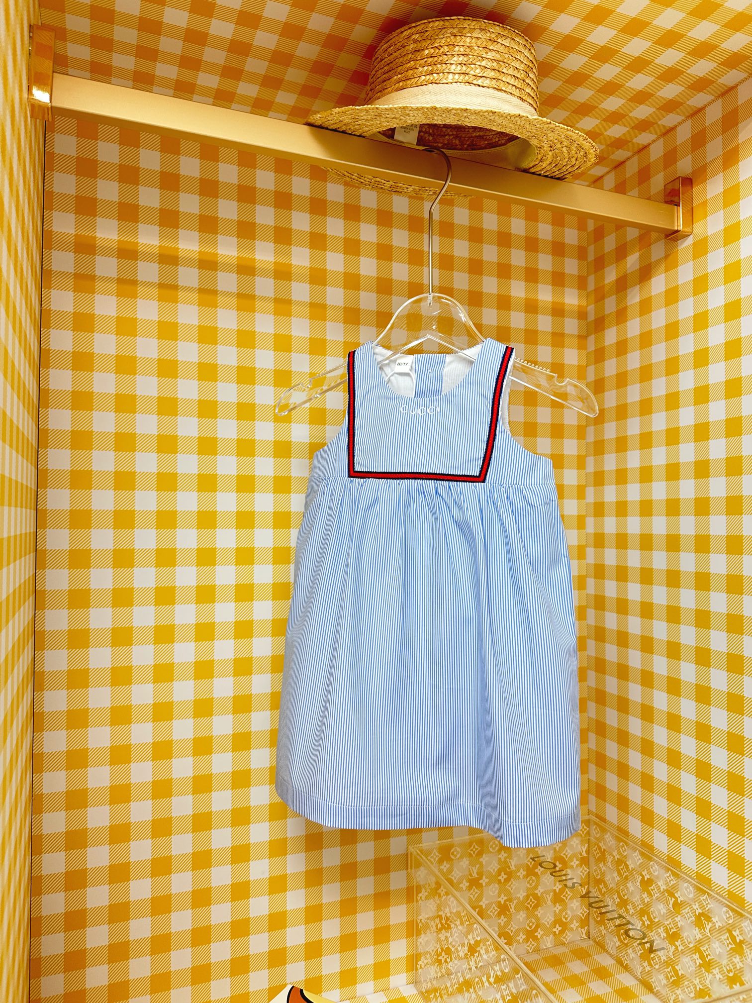 Gucci Kids Blue Striped Dress with Red Trim - Size 100-150 4 i1748741705 7309 0