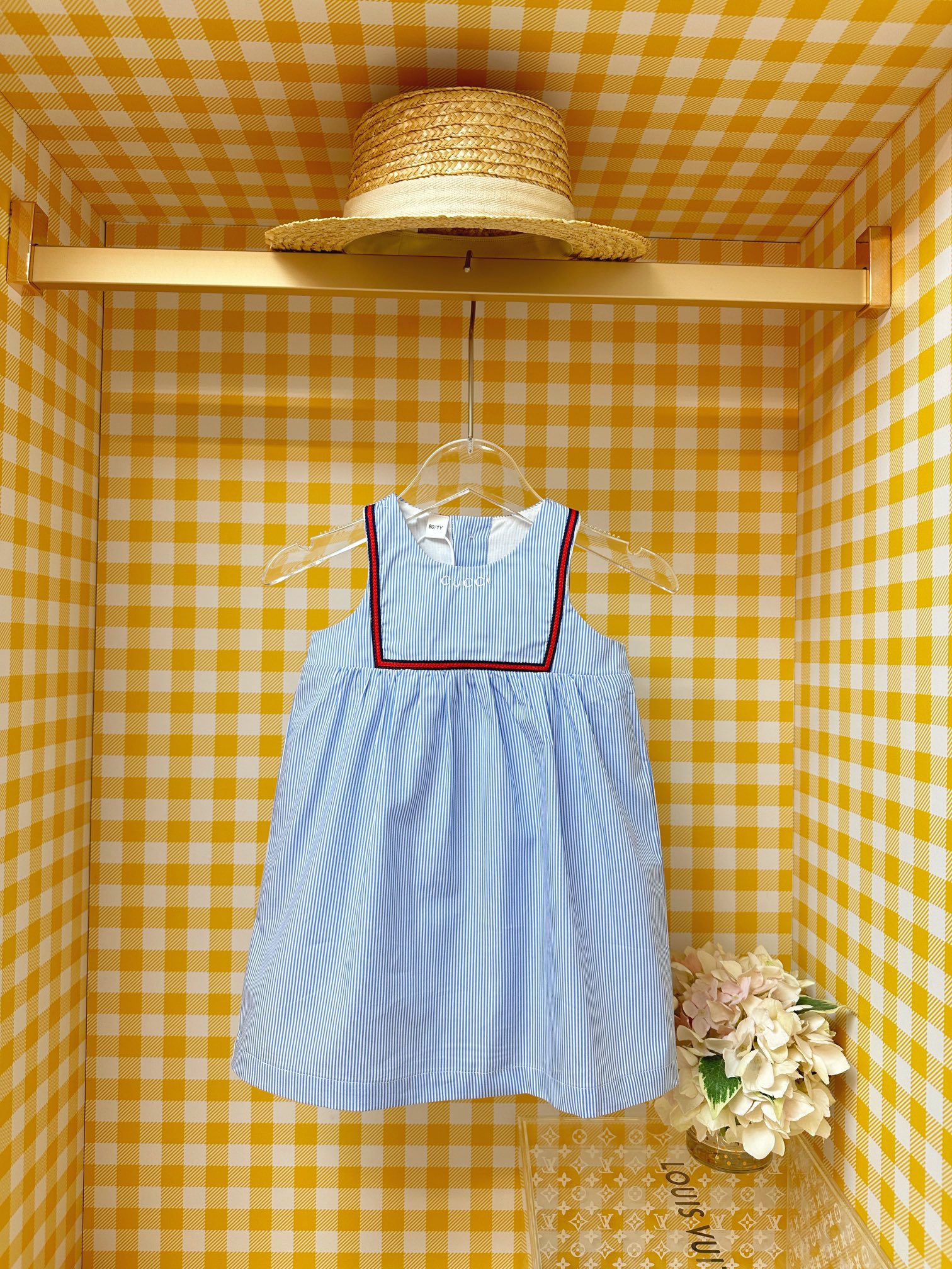 Gucci Kids Blue Striped Dress with Red Trim - Size 100-150 2 i1748741705 7345 0