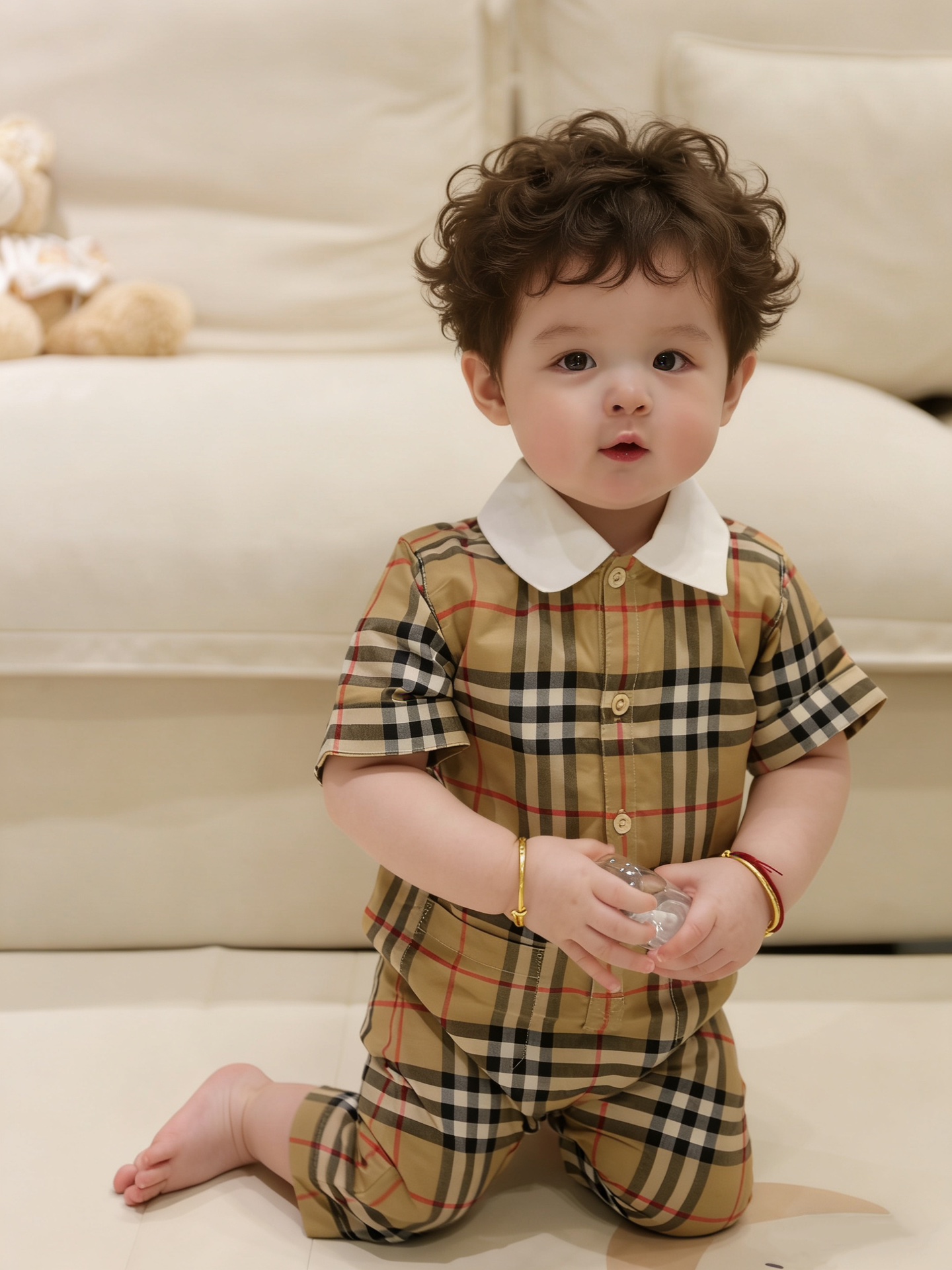 Look de niño con tartán 🇬🇧. La modelo mide 76 cm y pesa 21 jin, usa talla 80.
