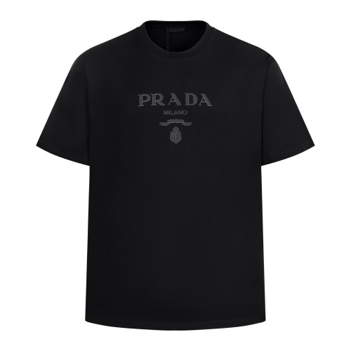 Prada Milano Embossed Logo Tee - Premium Cotton, Relaxed Fit, Black 1 Prada Milano Embossed Logo Tee - Premium Cotton, Relaxed Fit, Black
