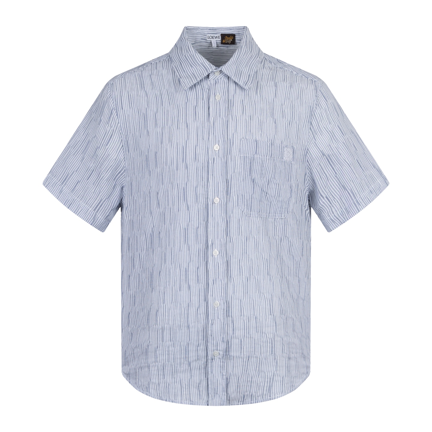 🅿️220 【Exclusivo】 Camisa de manga corta Loewe con textura de ondas a rayas. La tela utiliza una mezcla de algodón de t…