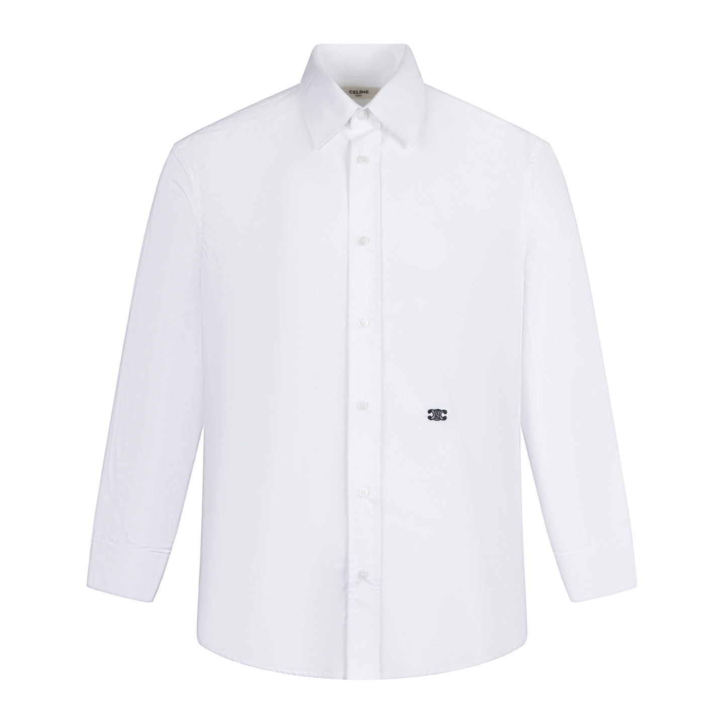 【Suministro exclusivo】 Camisa de manga larga Celine con pequeño logo del Arco de Triunfo en el dobladillo. La tela está…