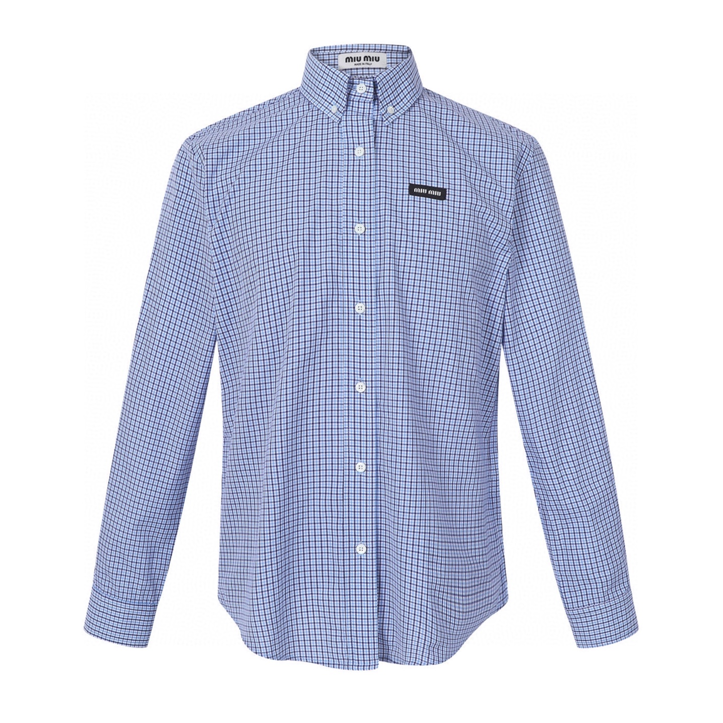 【Suministro exclusivo】 Camisa de manga larga MiuMiu con logo y cuadros finos, comprada originalmente por 10,700 para de…