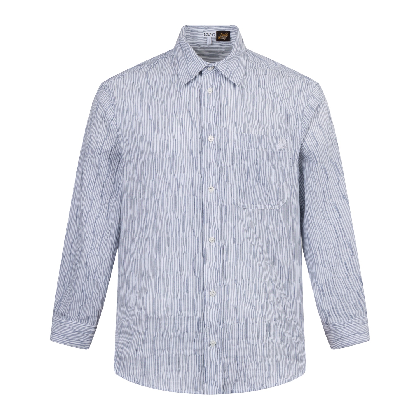 🅿️230 【Exclusivo】 Camisa de manga larga Loewe con textura de ondas a rayas. La tela utiliza una mezcla de algodón de t…