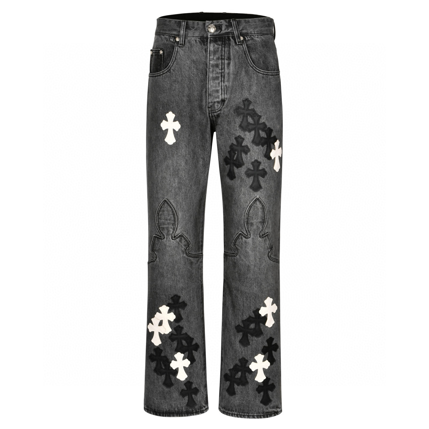 Chrome Hearts CH 克罗心限定火焰贴皮牛仔裤