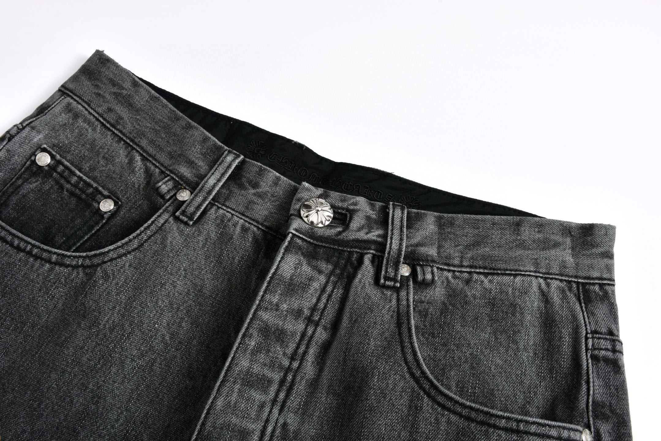 Chrome Hearts CH 克罗心限定火焰贴皮牛仔裤