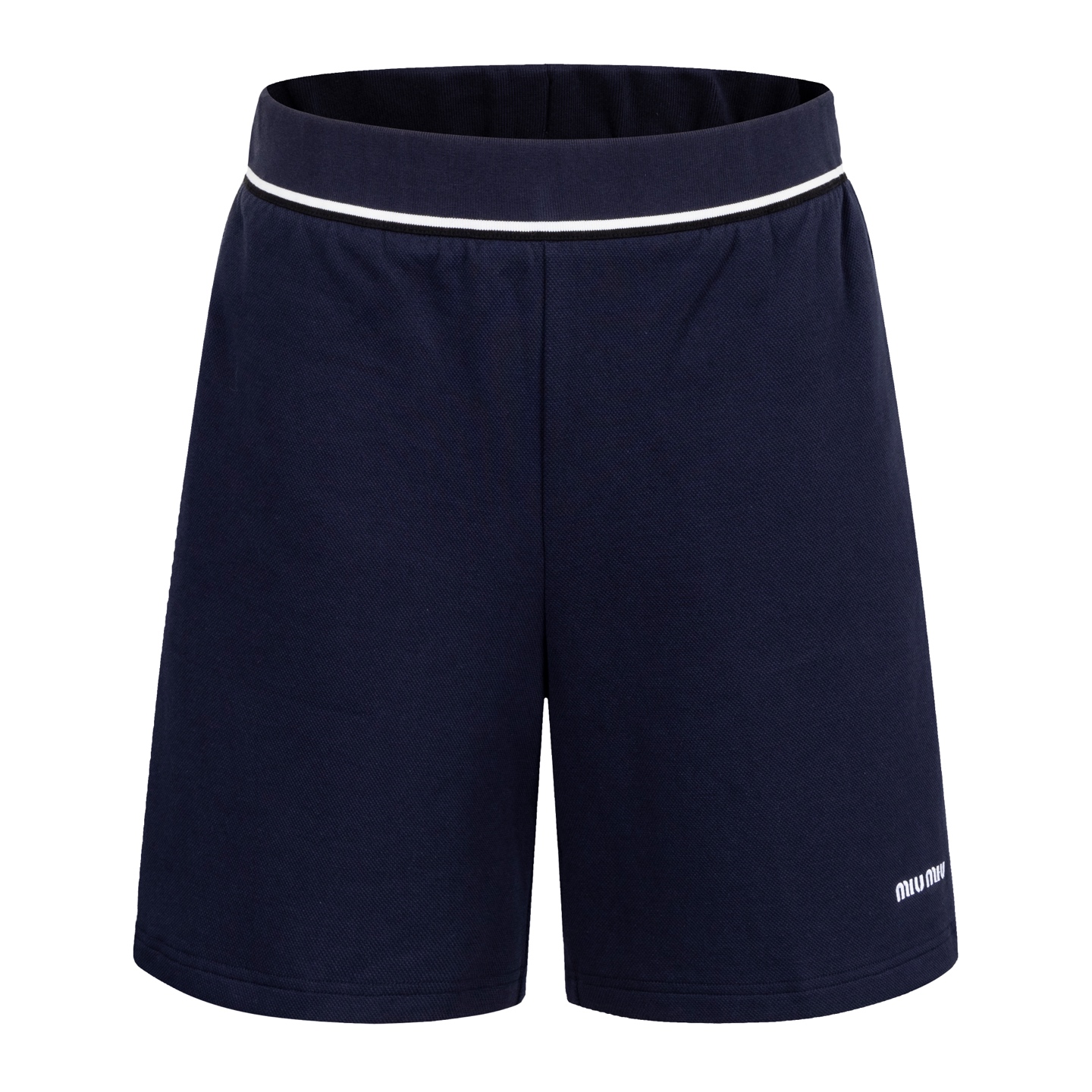 【Suministro exclusivo】 Pantalones cortos MiuMiu de piqué con rayas blancas (azul marino). La tela utiliza piqué tejido …