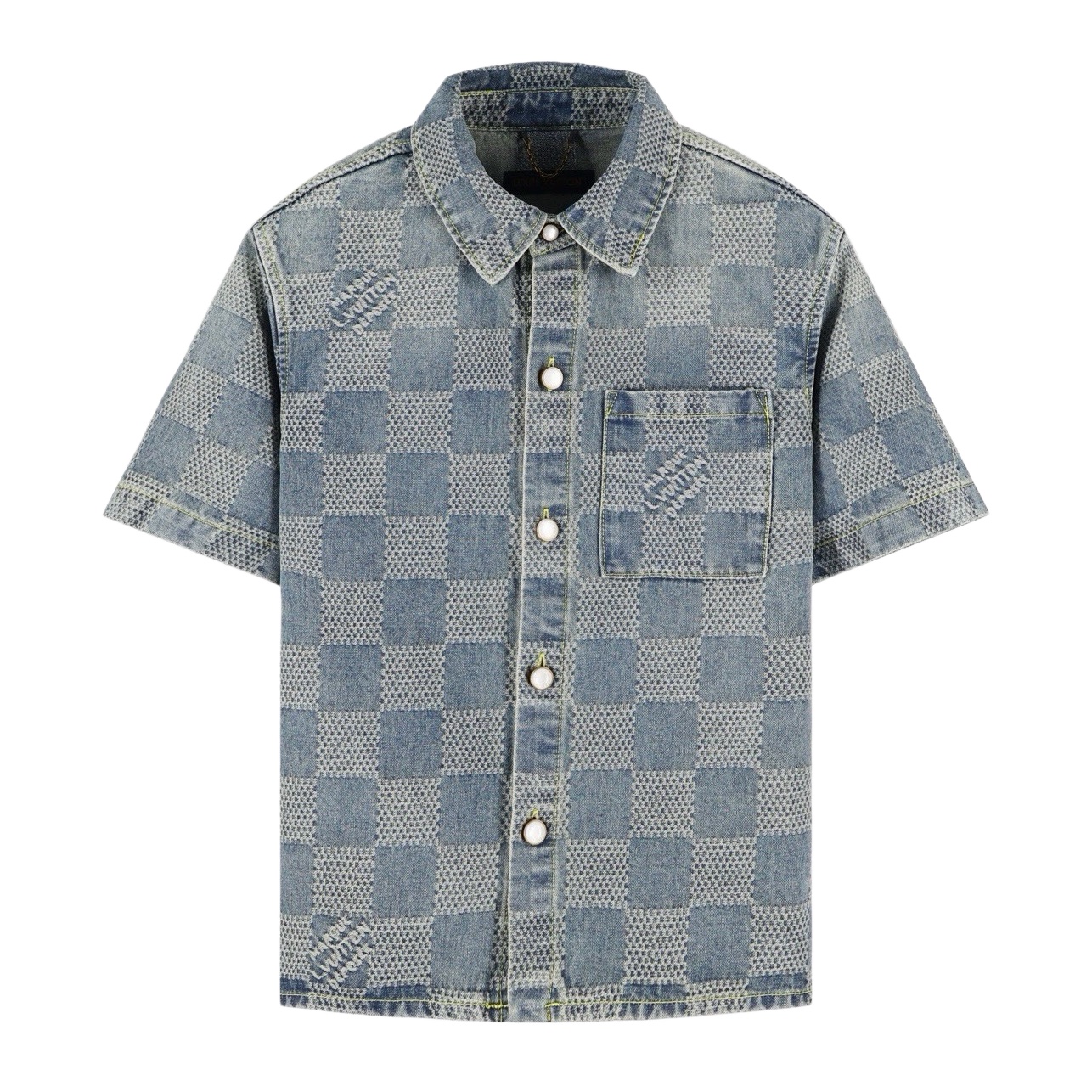 Louis Vuitton 1v 25SS 棋盘格牛仔短袖衬衫