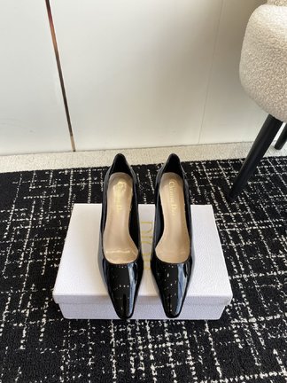 Dior High Heel Pumps Single Layer Shoes Black Gold Genuine Leather Lambskin Patent Sheepskin Fall/Winter Collection Fashion