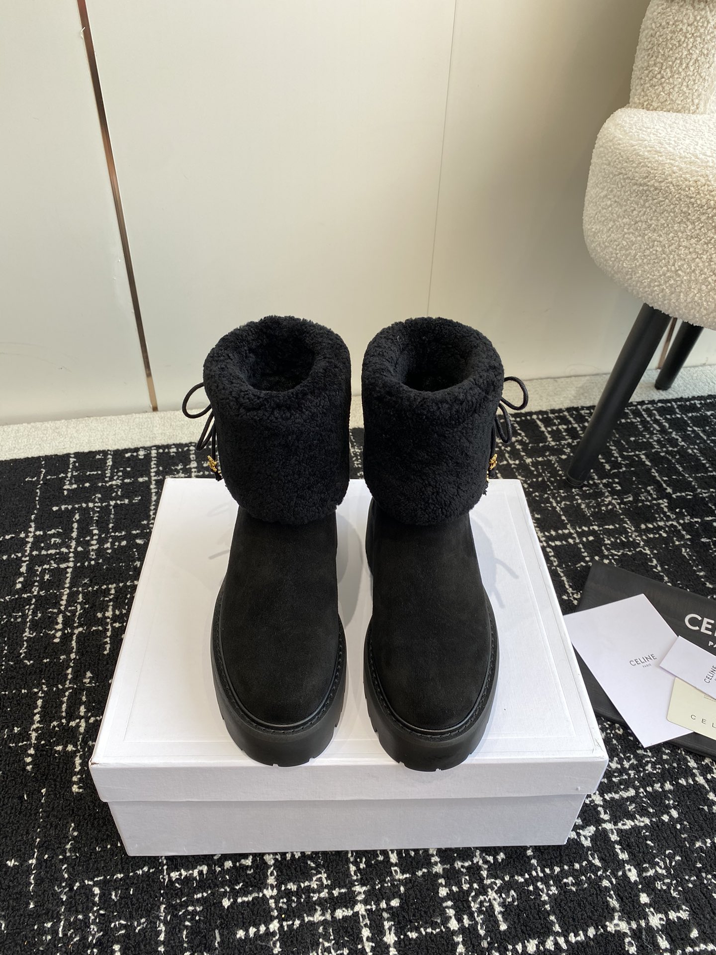 Celine Bottes Courtes Bottes De Neige Coton Givrée Laine Collection automne – hiver Vintage