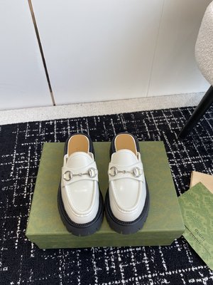 Designer High Replica Gucci Half Slippers Platform Shoes Cowhide