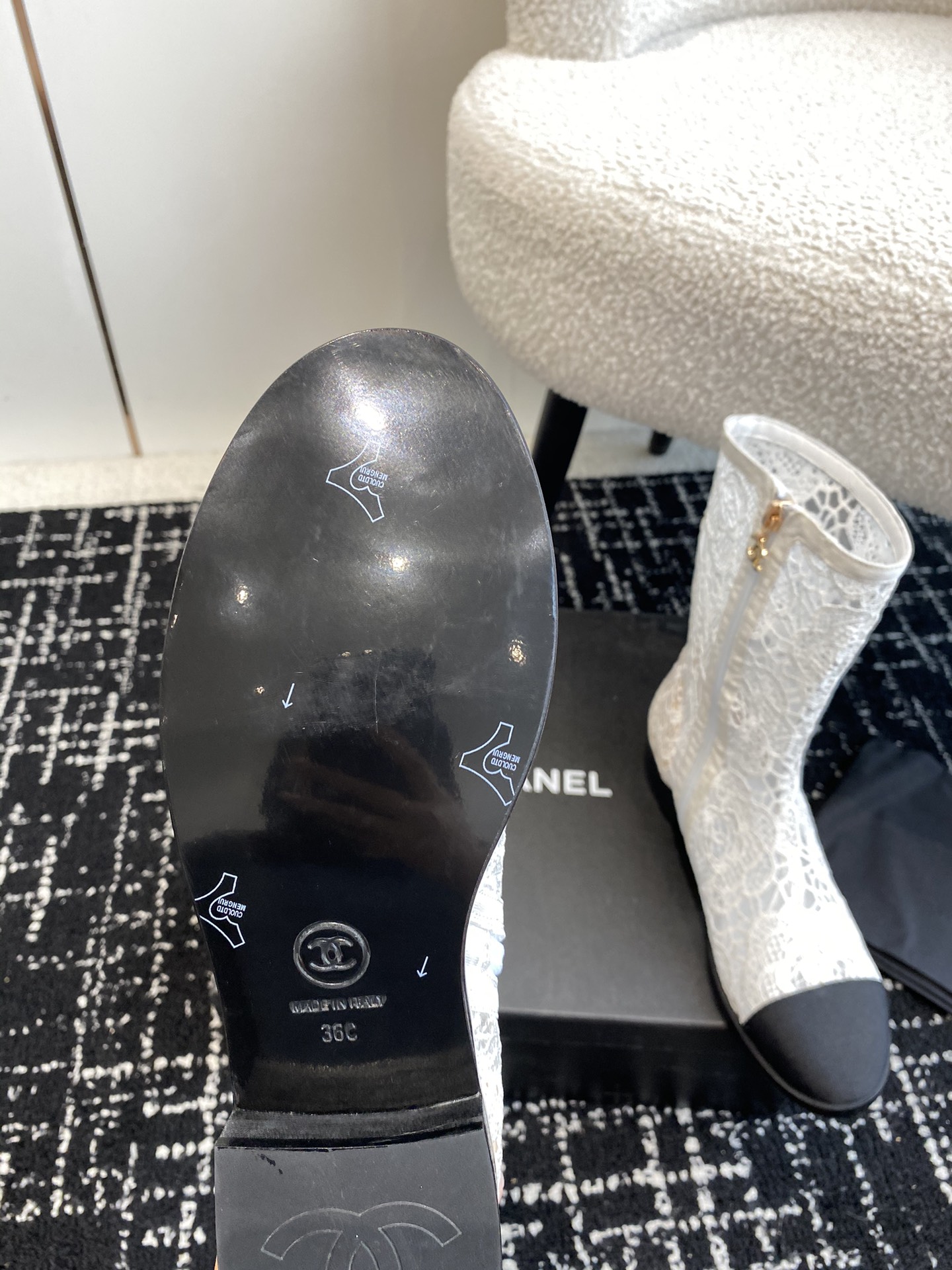 CHANEL24ss春夏新款官网同步最新款侧拉链网面山茶花短靴代购级别品质原版材料自带增高瘦腿效果上脚相