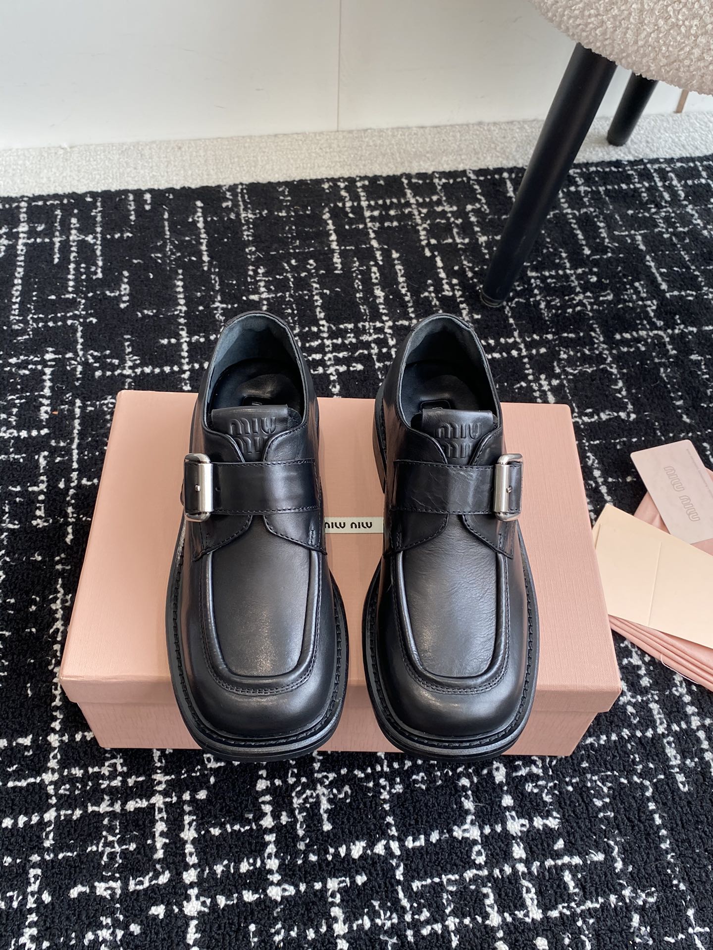 MiuMiu Shoes Loafers Replica AAA+ Designer
 Black Cowhide Genuine Leather Rubber Sheepskin Vintage