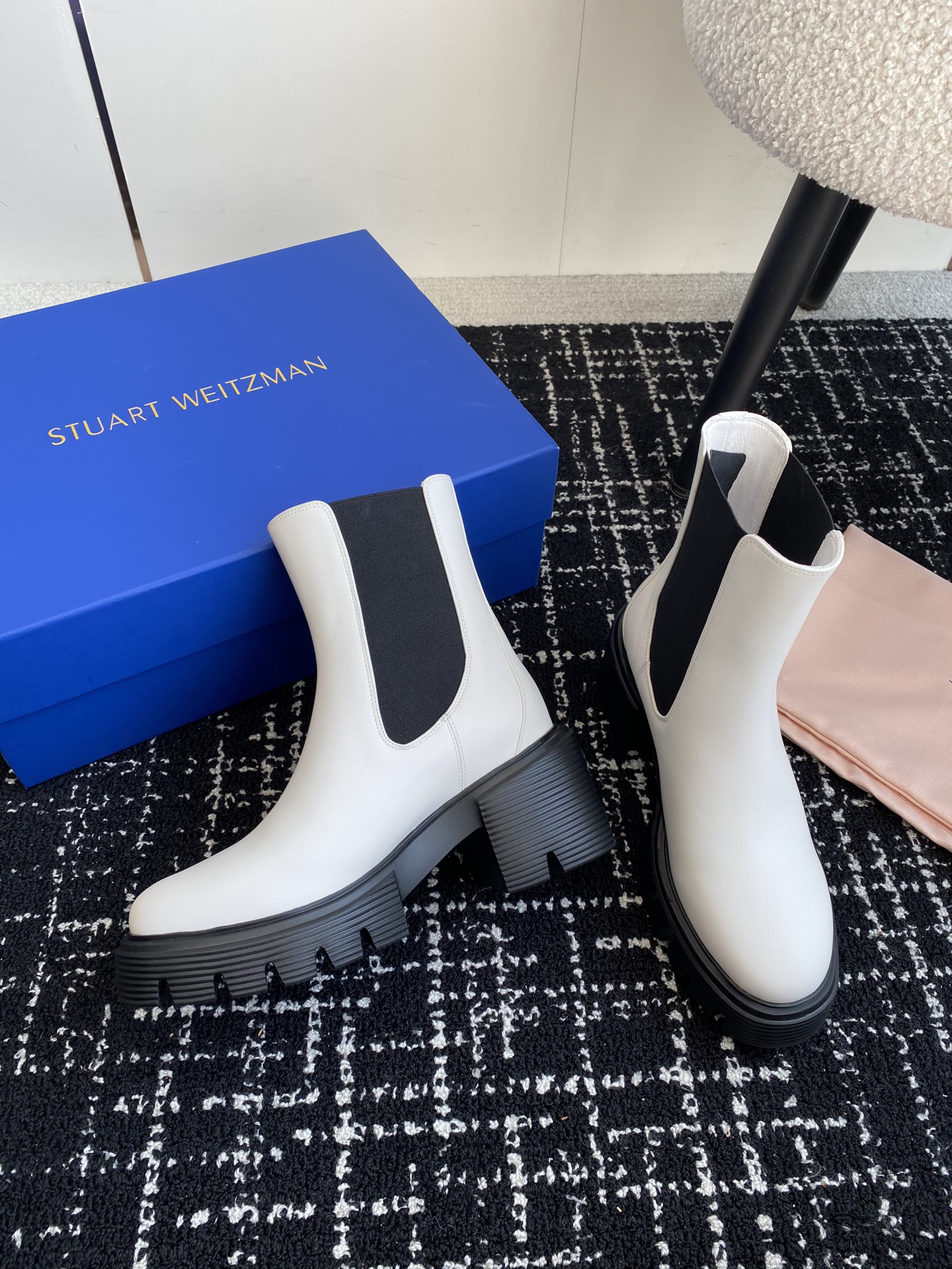 stuartweitzmanfw24ssnewarrival杨紫大姐姐同款一脚蹬松紧机车靴短靴sw新款厚