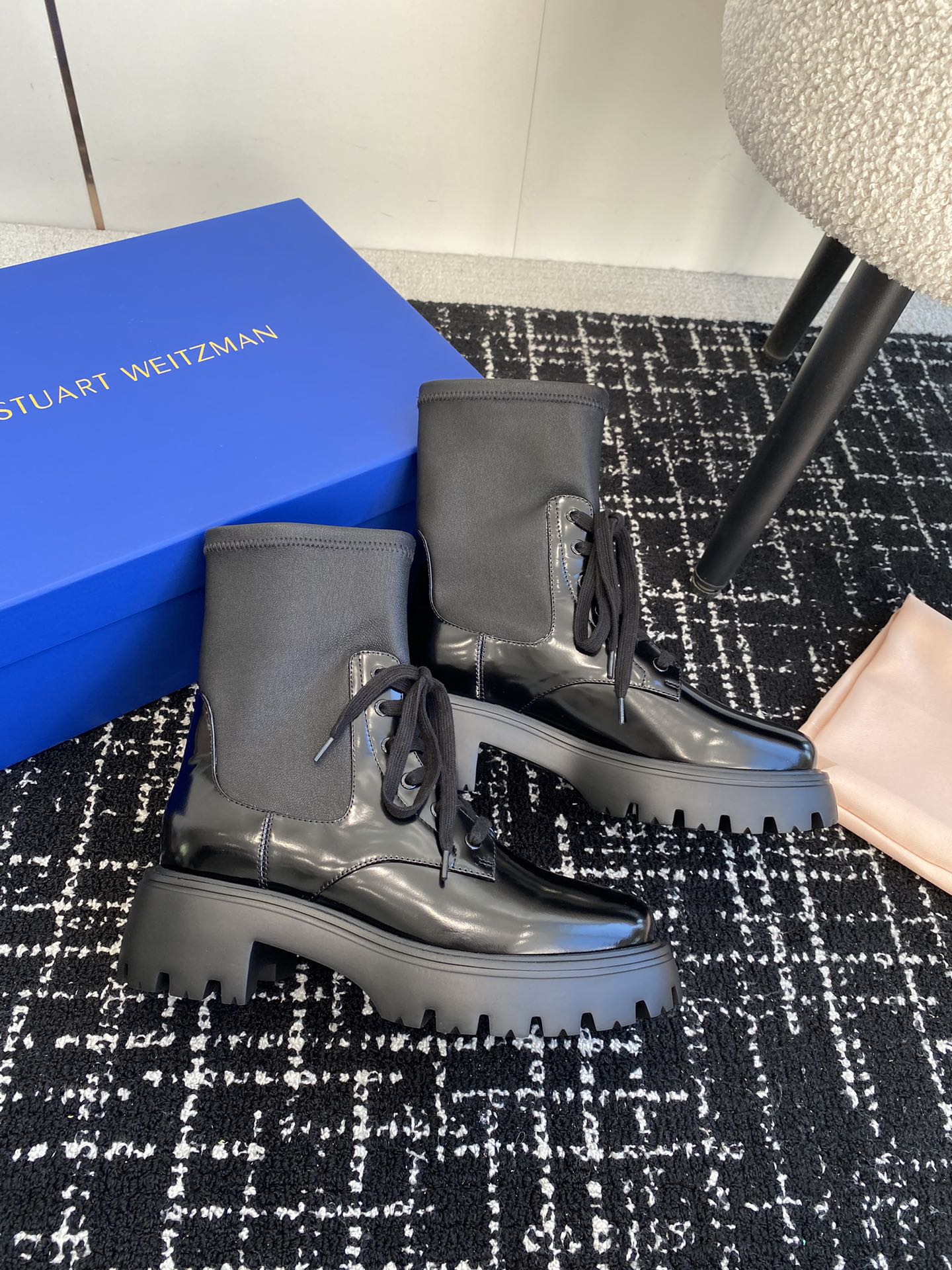 stuartweitzmanfw24newarrival杨紫大姐姐同款搭扣机车靴sw新款厚底马丁靴百搭实