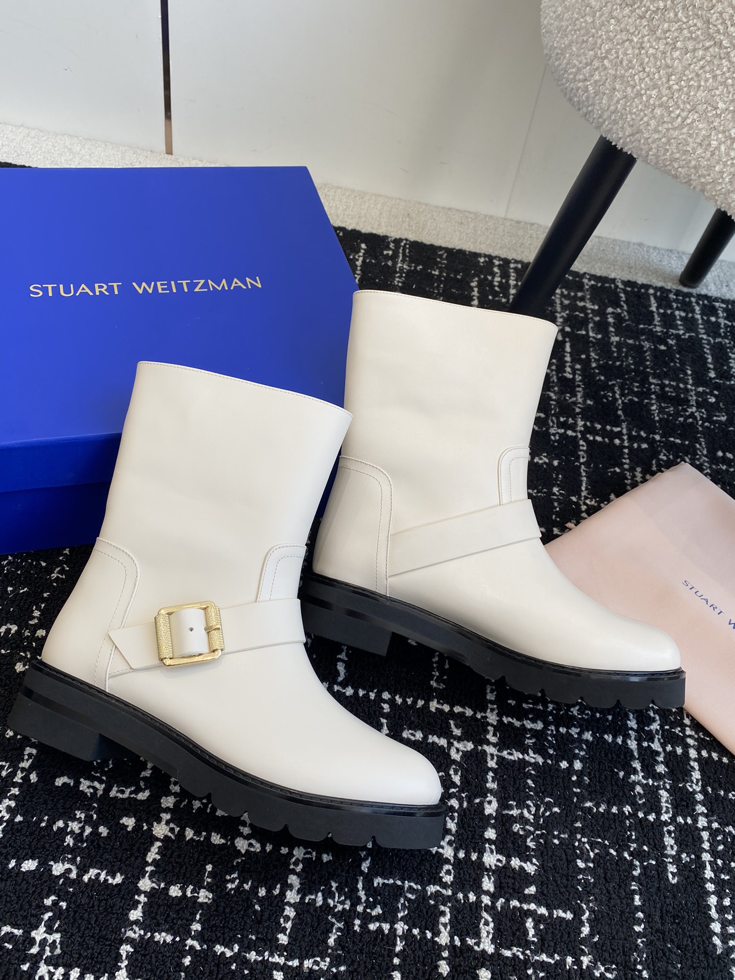 东莞stuartweitzmanfw24newarrival杨紫大姐姐同款搭扣机车靴sw新款厚底马丁靴百