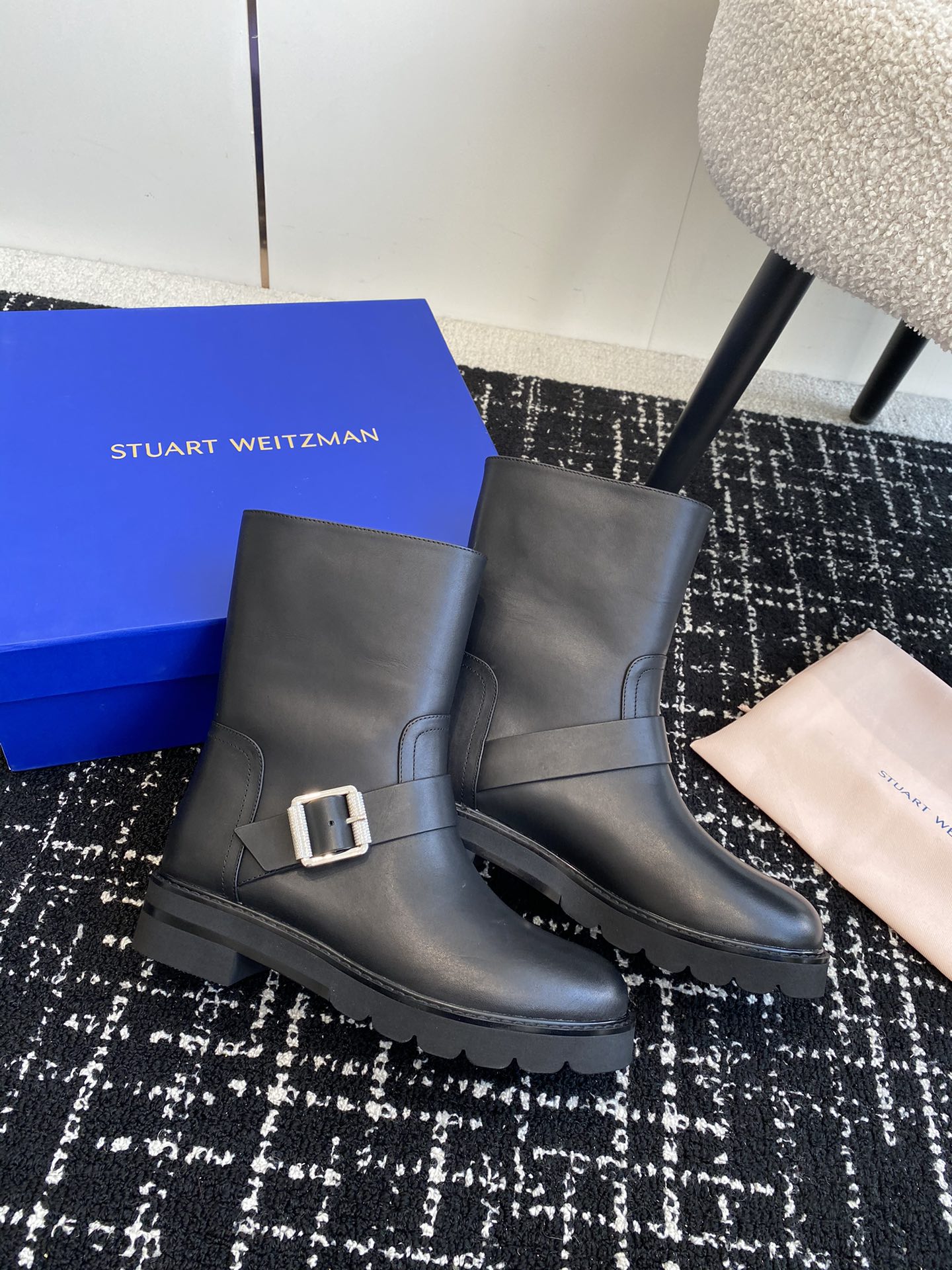 东莞stuartweitzmanfw24newarrival杨紫大姐姐同款搭扣机车靴sw新款厚底马丁靴百