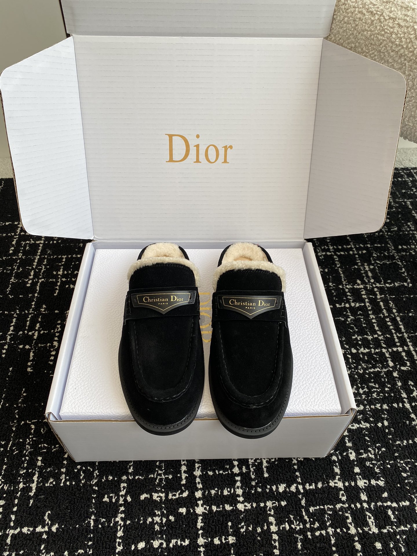 Dior Shoes Half Slippers Loafers Mules Gold Boy Cowhide Rubber Sheepskin Fall/Winter Collection