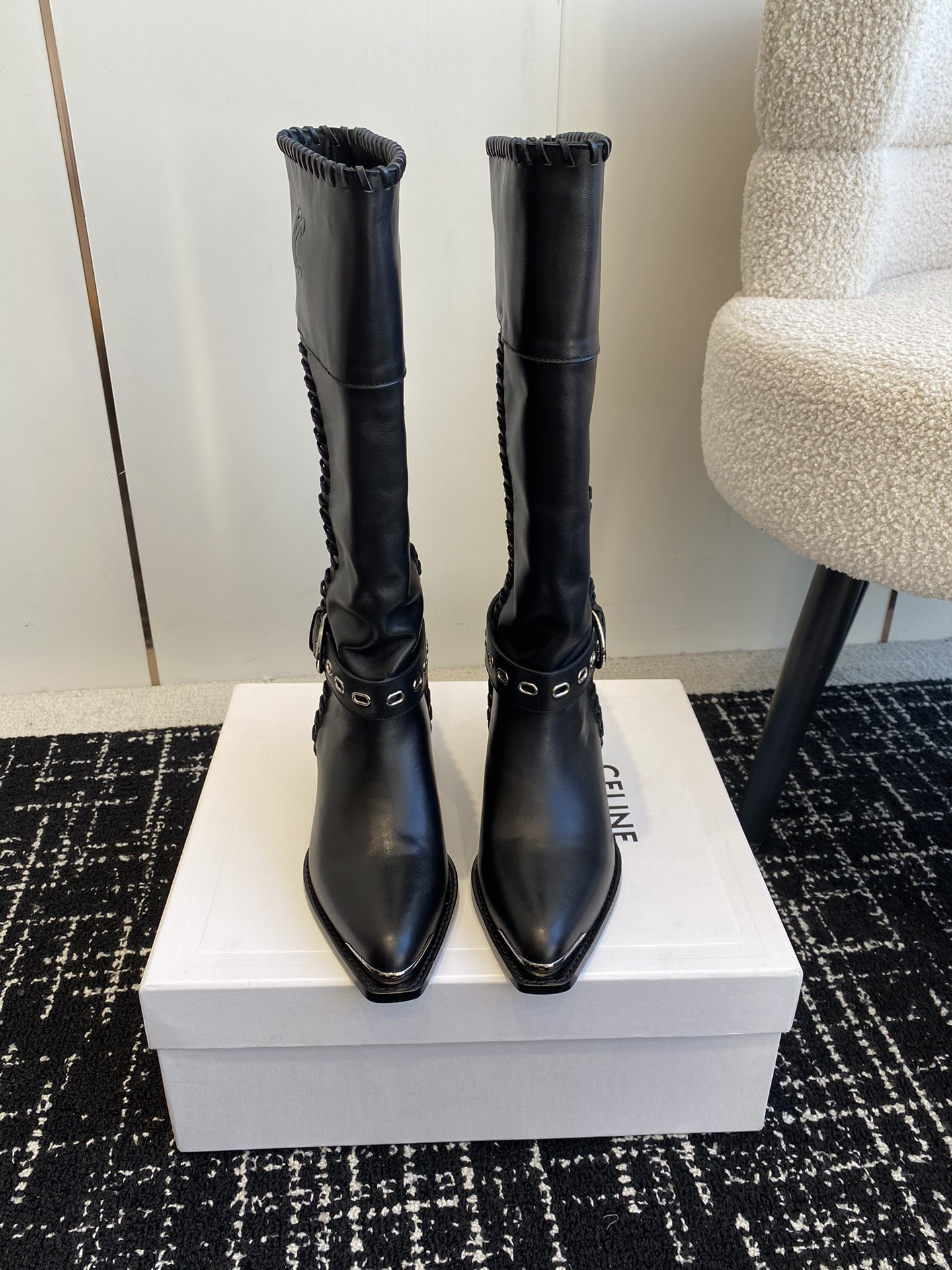 Celine Long Boots Calfskin Chamois Cowhide Genuine Leather Sheepskin Fall/Winter Collection Vintage