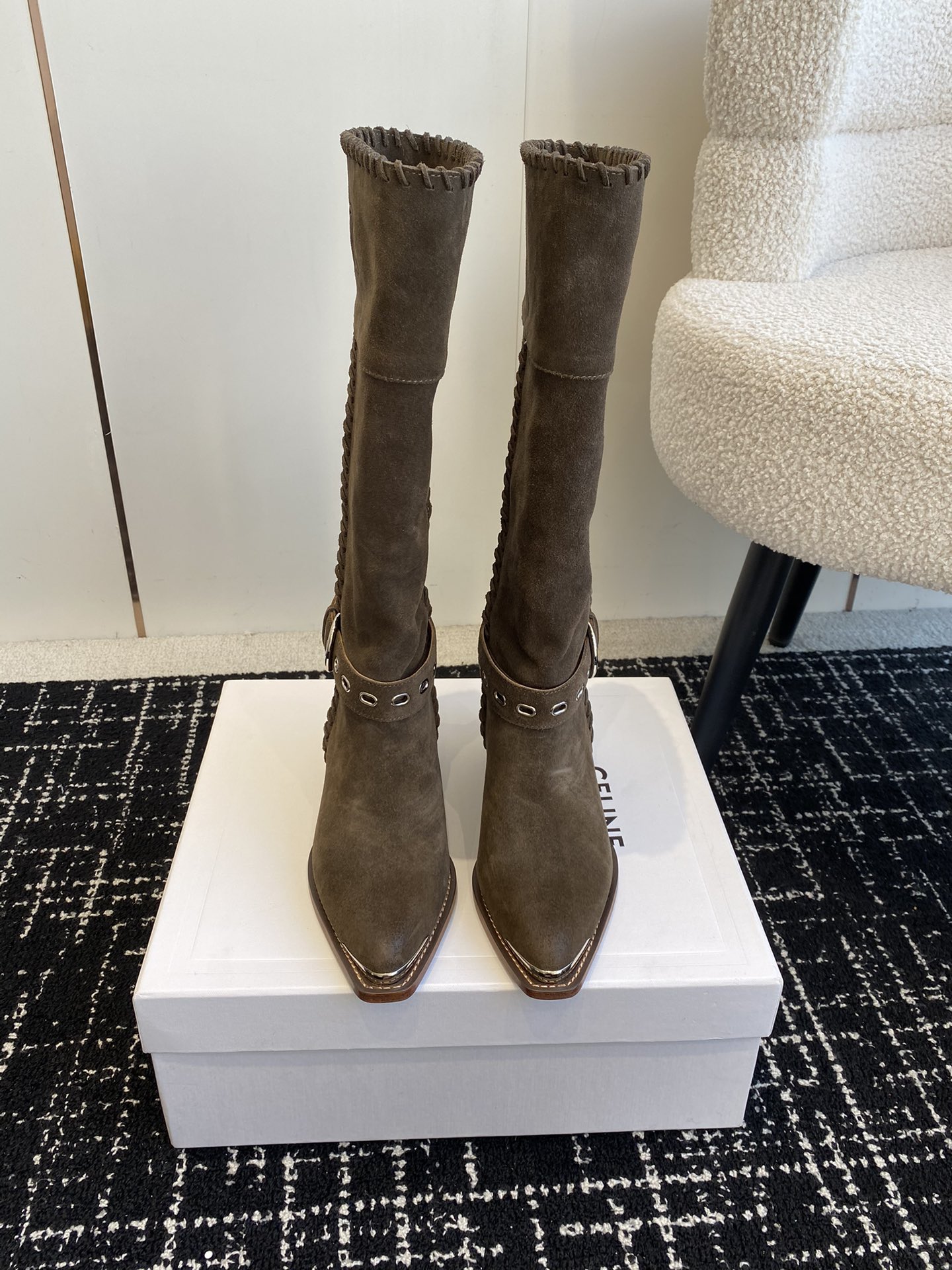 Celine Long Boots Calfskin Chamois Cowhide Genuine Leather Sheepskin Fall/Winter Collection Vintage