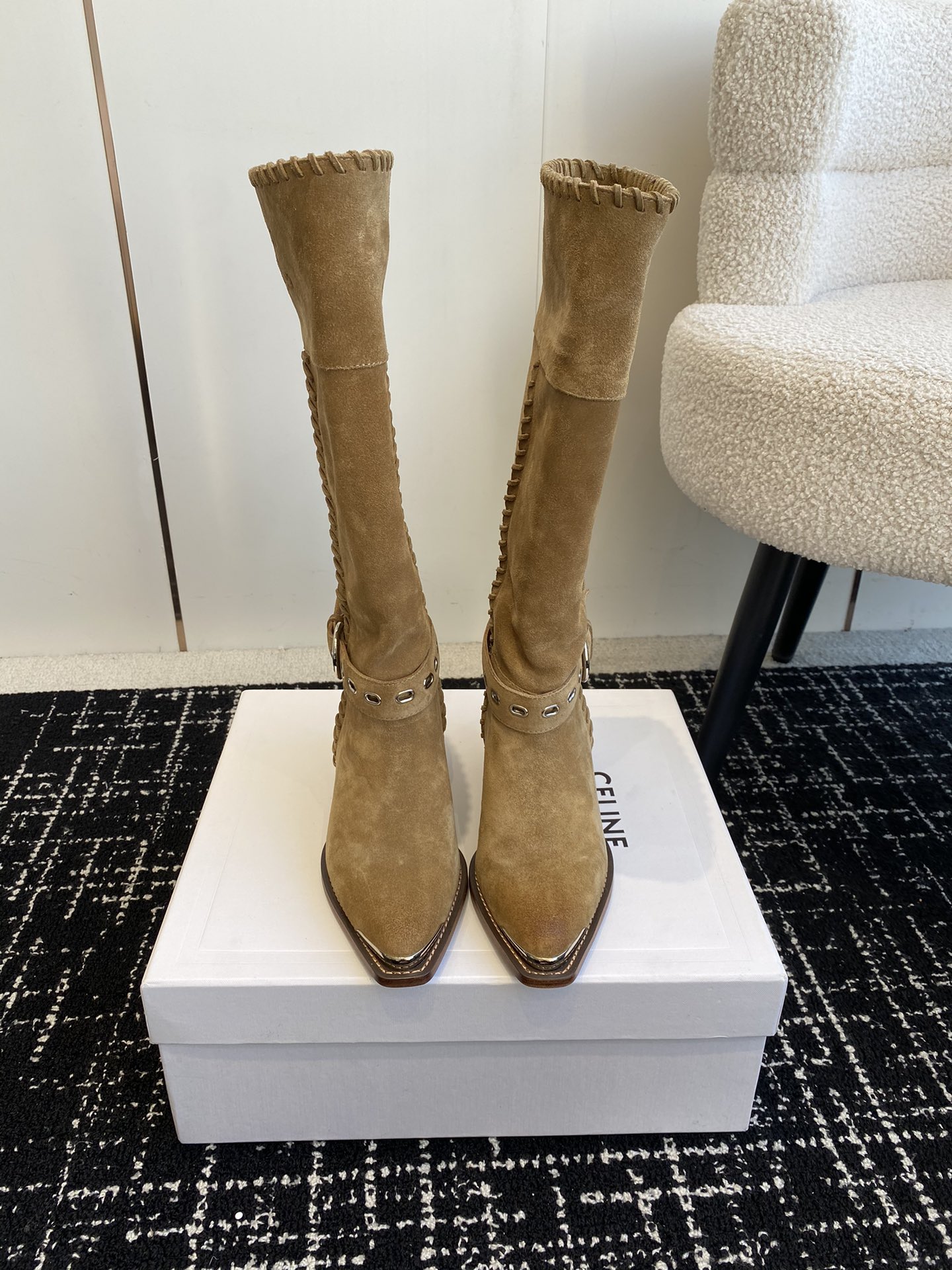 Celine Long Boots Calfskin Chamois Cowhide Genuine Leather Sheepskin Fall/Winter Collection Vintage