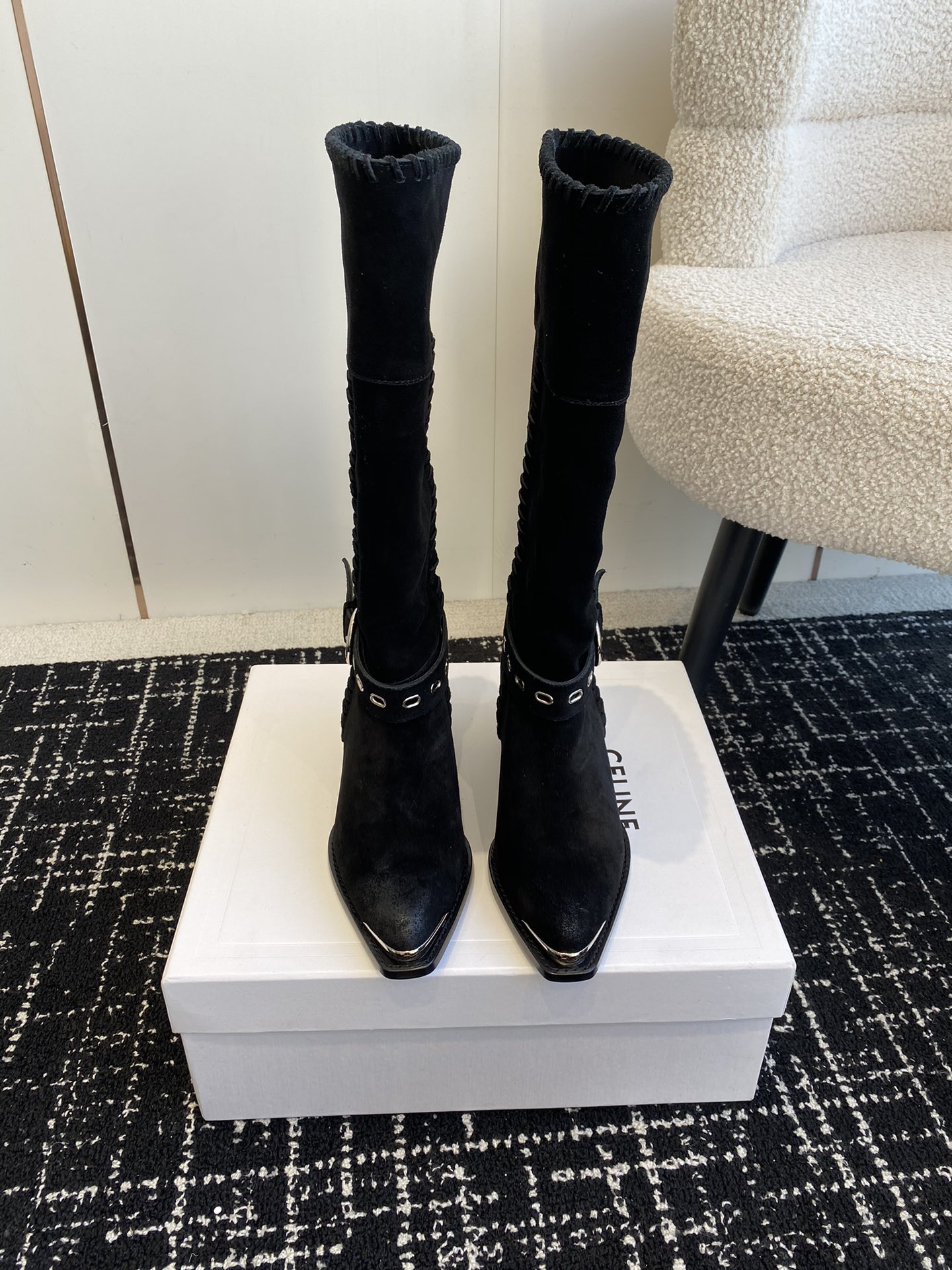 Celine Long Boots Calfskin Chamois Cowhide Genuine Leather Sheepskin Fall/Winter Collection Vintage