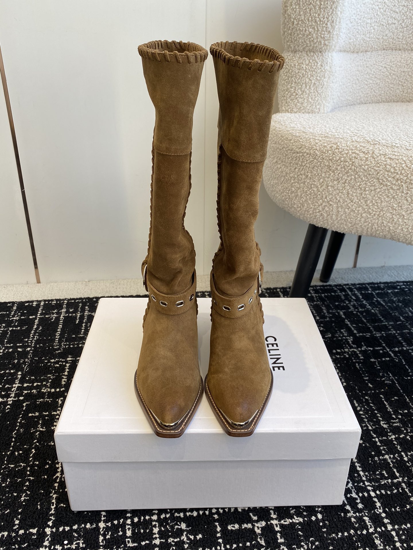 Celine Long Boots Calfskin Chamois Cowhide Genuine Leather Sheepskin Fall/Winter Collection Vintage