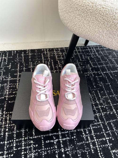 Versace 25SS Spring/Summer Pink Leather & Canvas Couple Sneakers