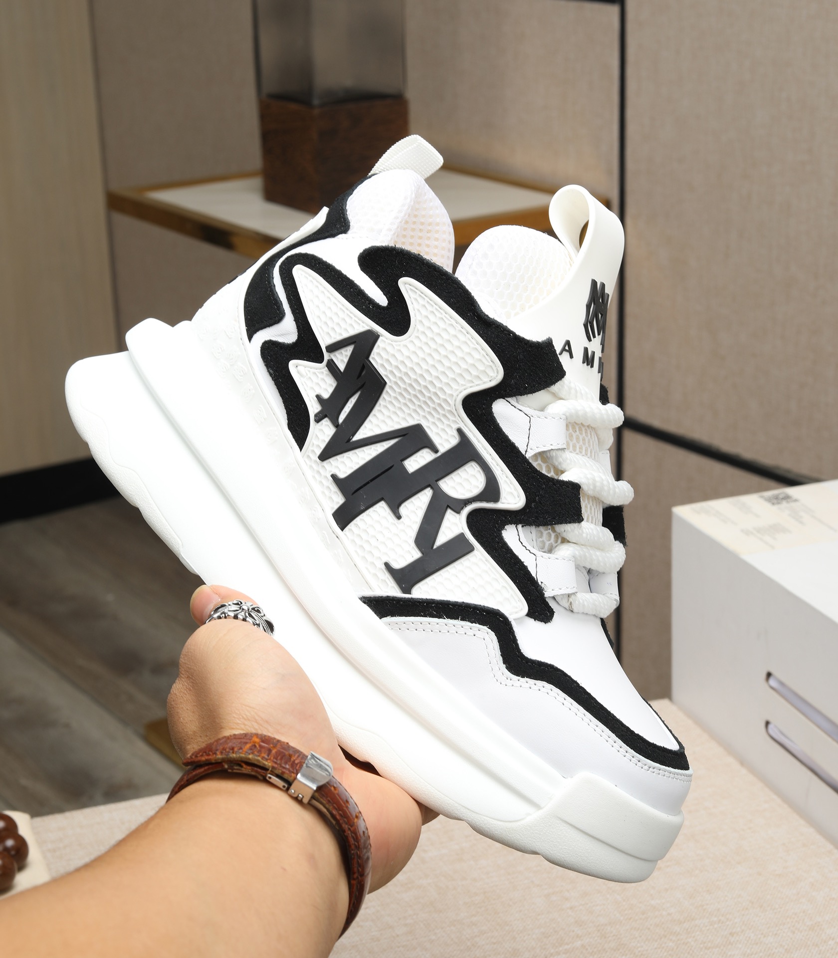 Amiri Men's Bone Runner Sneakers White Black Leather Casual Shoes Size 38-44 6 i1701244310 1521 3