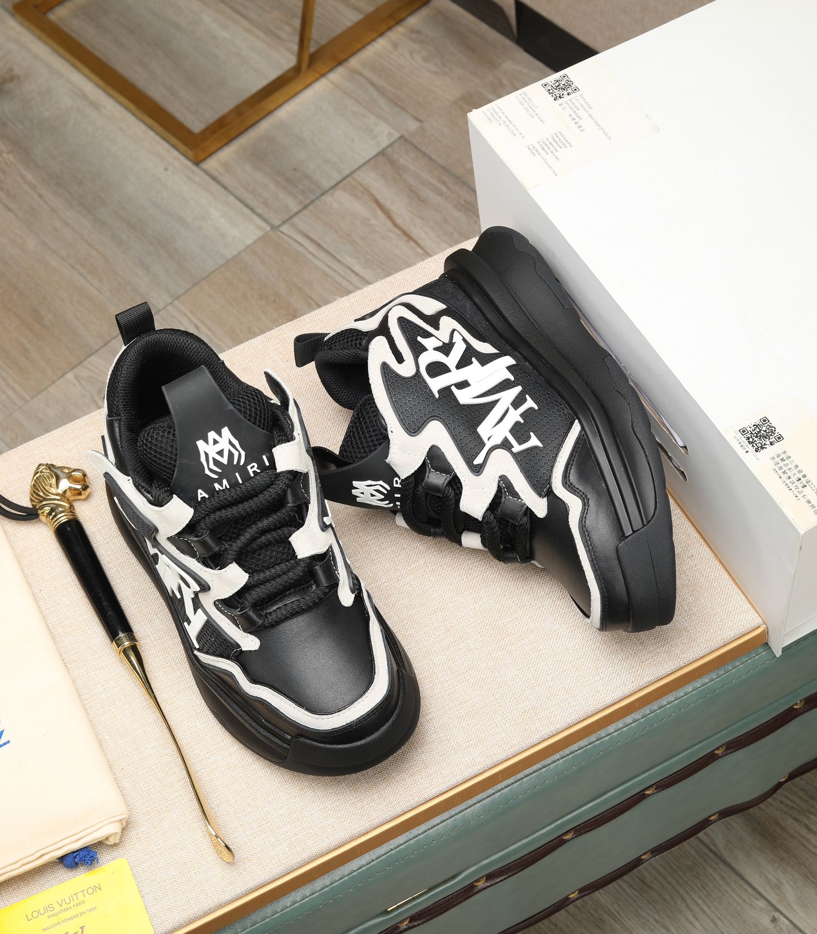 Amiri Men's Bone Runner Sneakers Black/White Leather Casual Shoes Size 38-44 5 i1701244372 6790 2