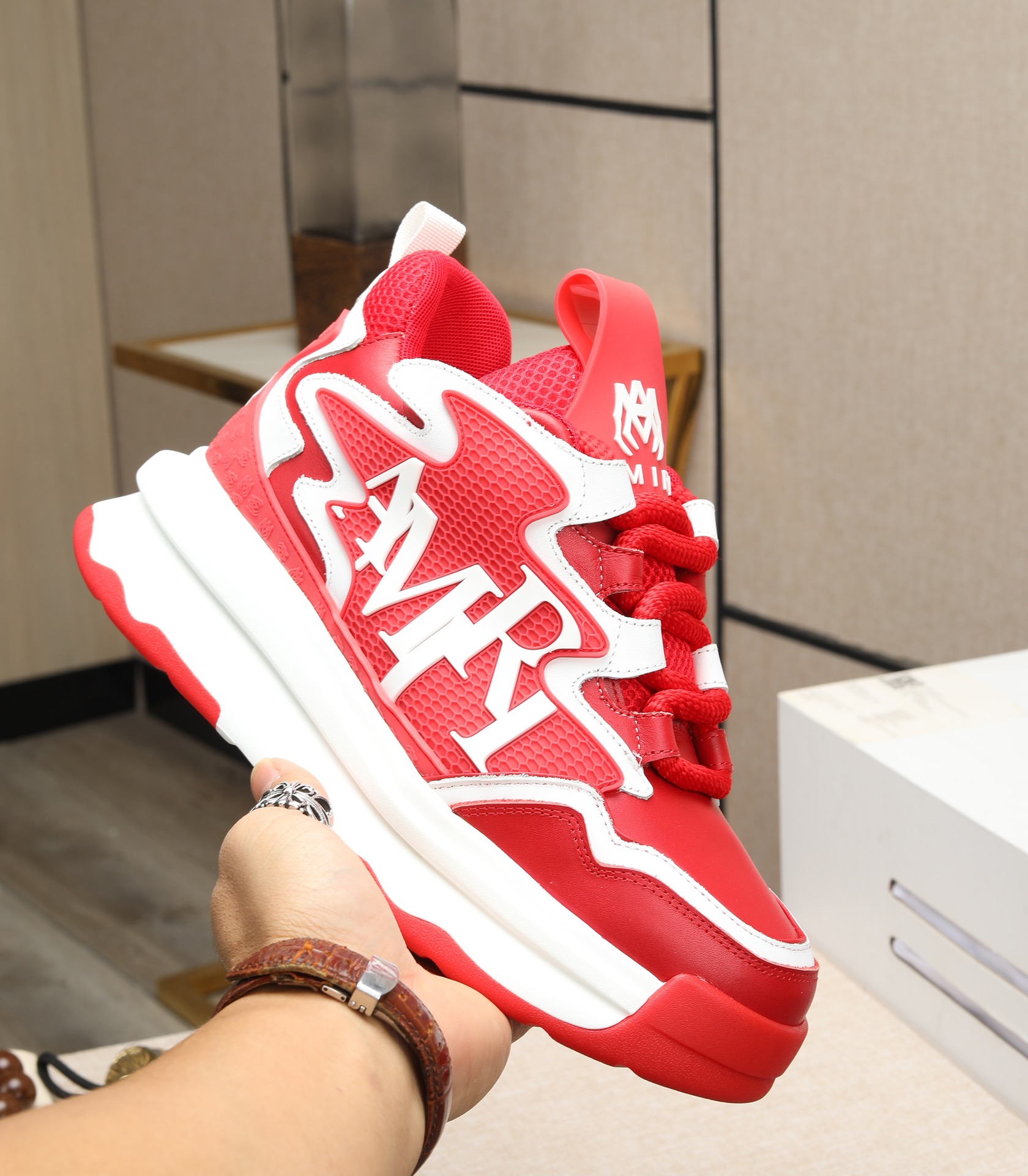 Amiri Men's Bone Runner Sneakers Red/White Leather Casual Shoes 6 i1701244394 9024 0